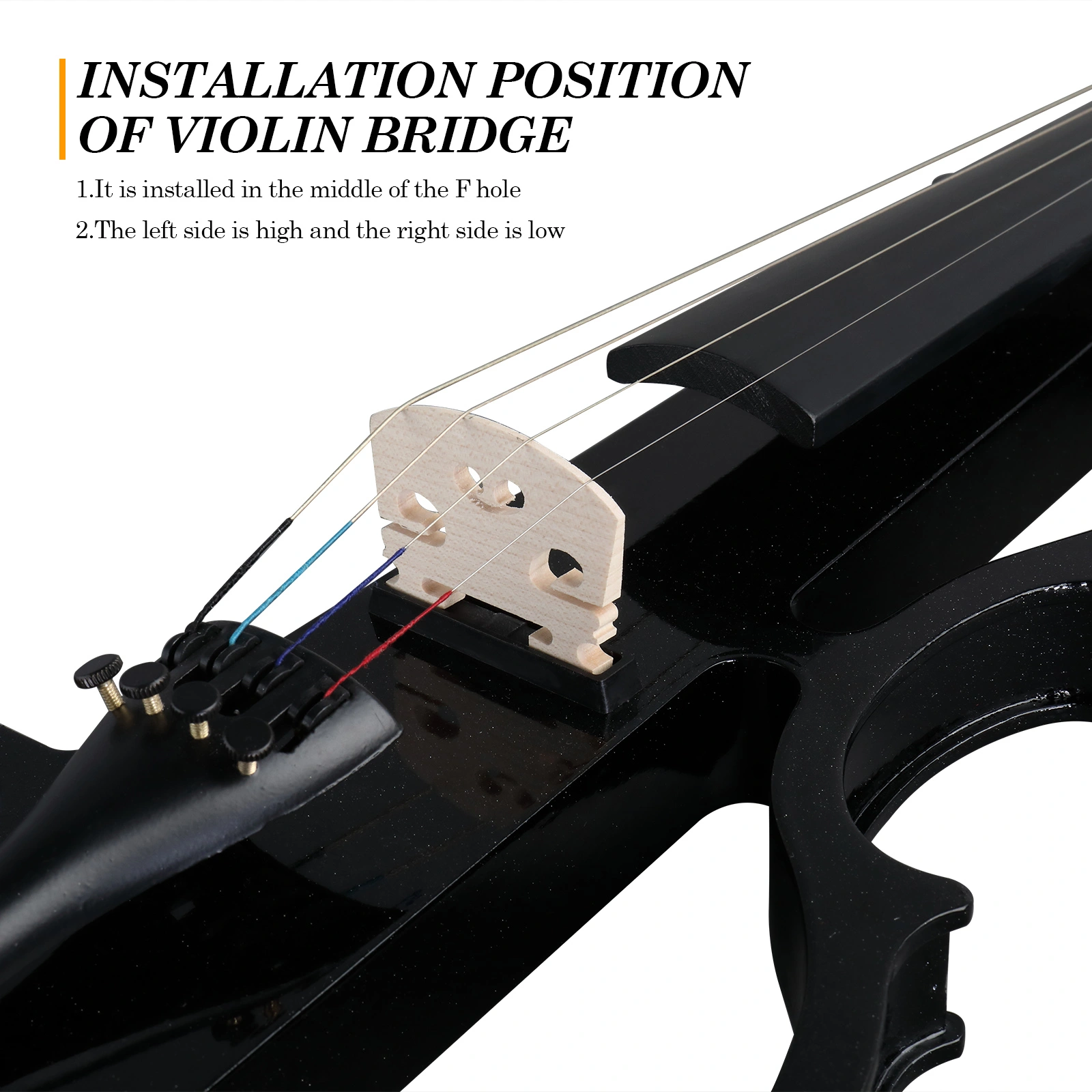 Full Size 4/4 Bunnel Edge Electric Silent Violin with Case Bow Rosin Headphone Connecting Line Black view 5