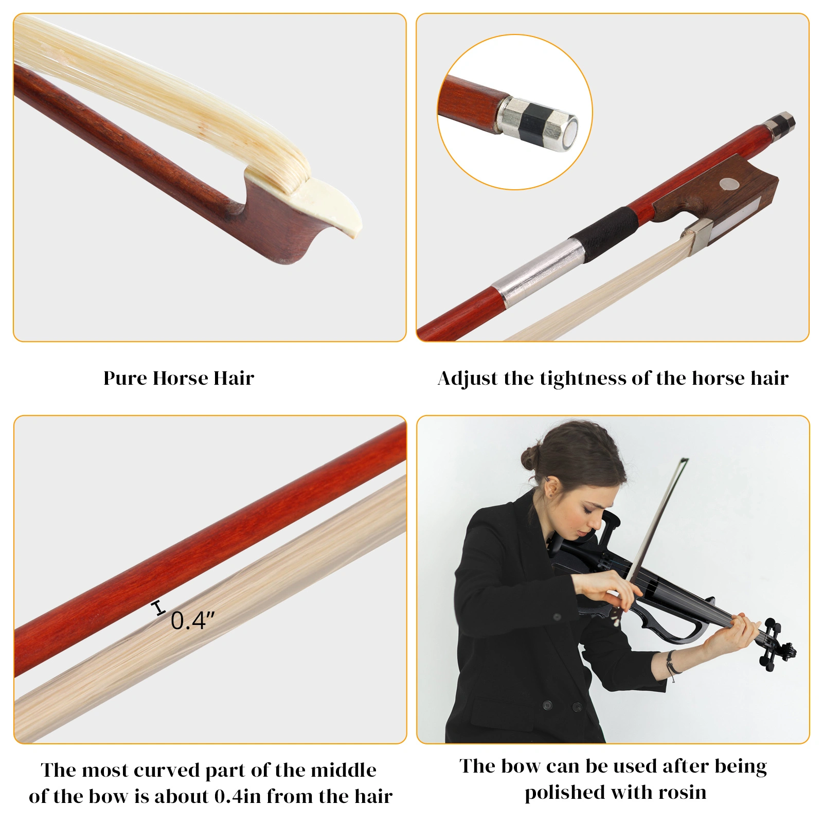 Full Size 4/4 Bunnel Edge Electric Silent Violin with Case Bow Rosin Headphone Connecting Line Black view 6