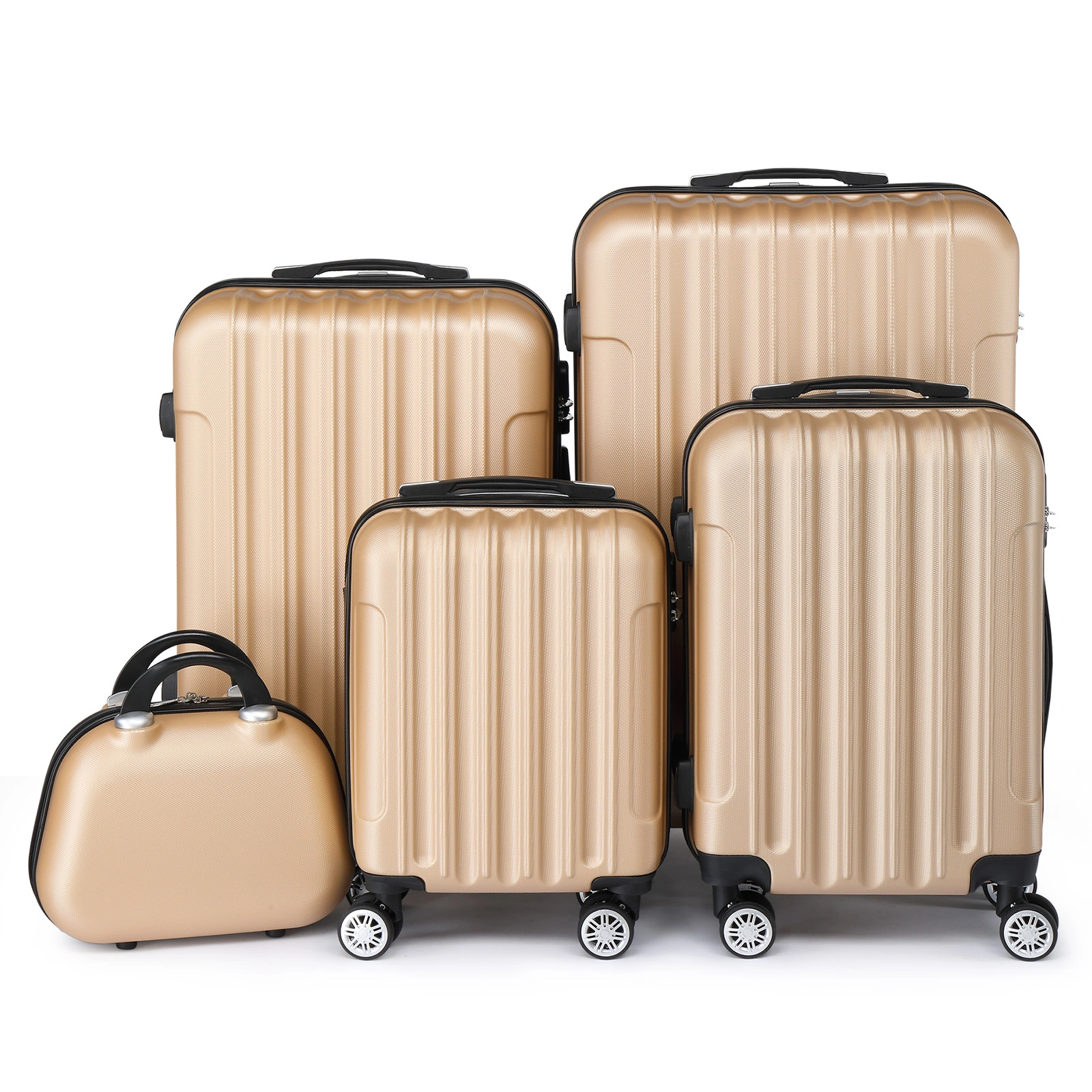 5 Piece ABS Hard Shell Suitcase Set with Vanity Case, Travel Luggage Set with Cosmetic Bag - Champagne Gold view 2