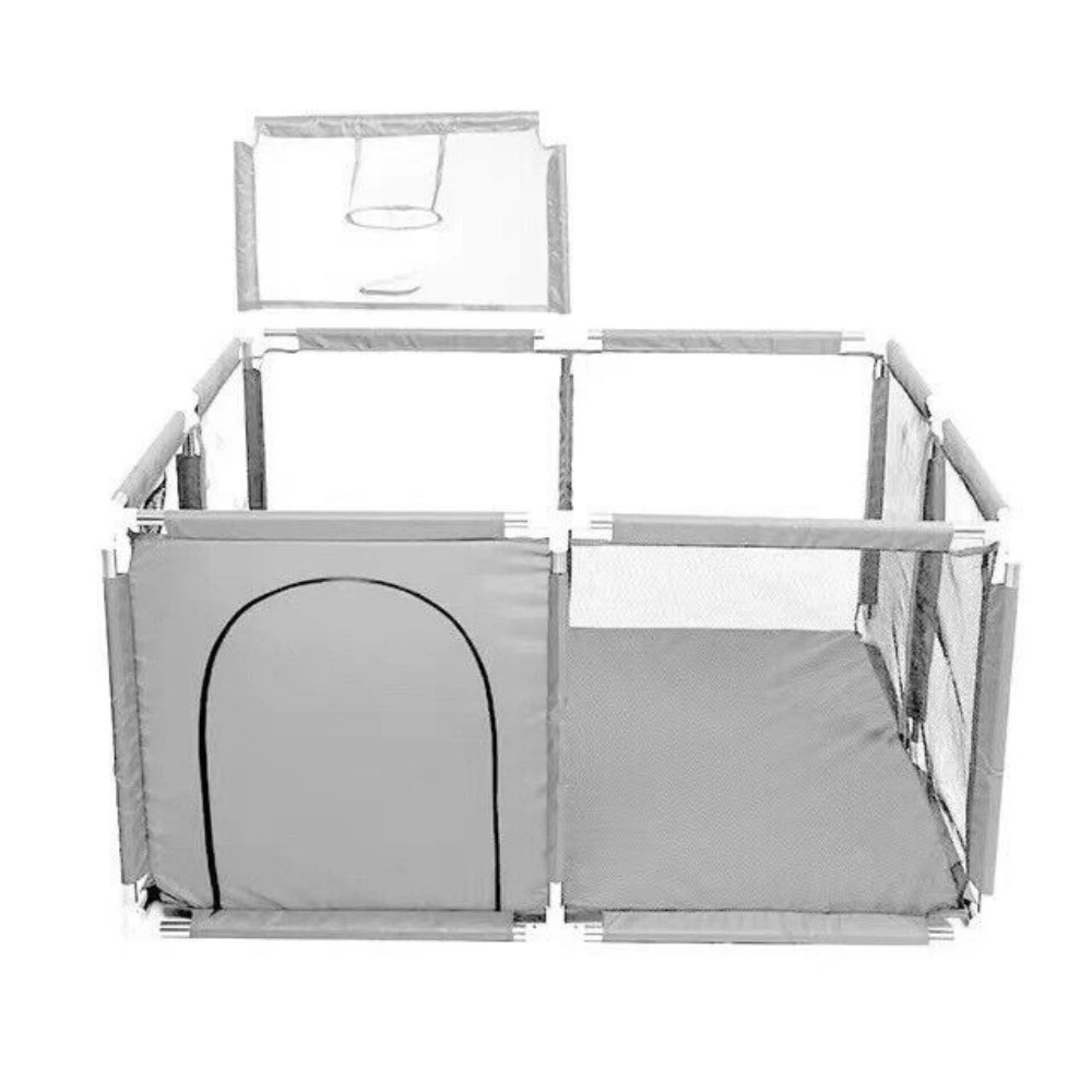 Large Portable Kids Playpen with Basketball Hoop - Grey Outdoor Safety Activity Center UK view 5