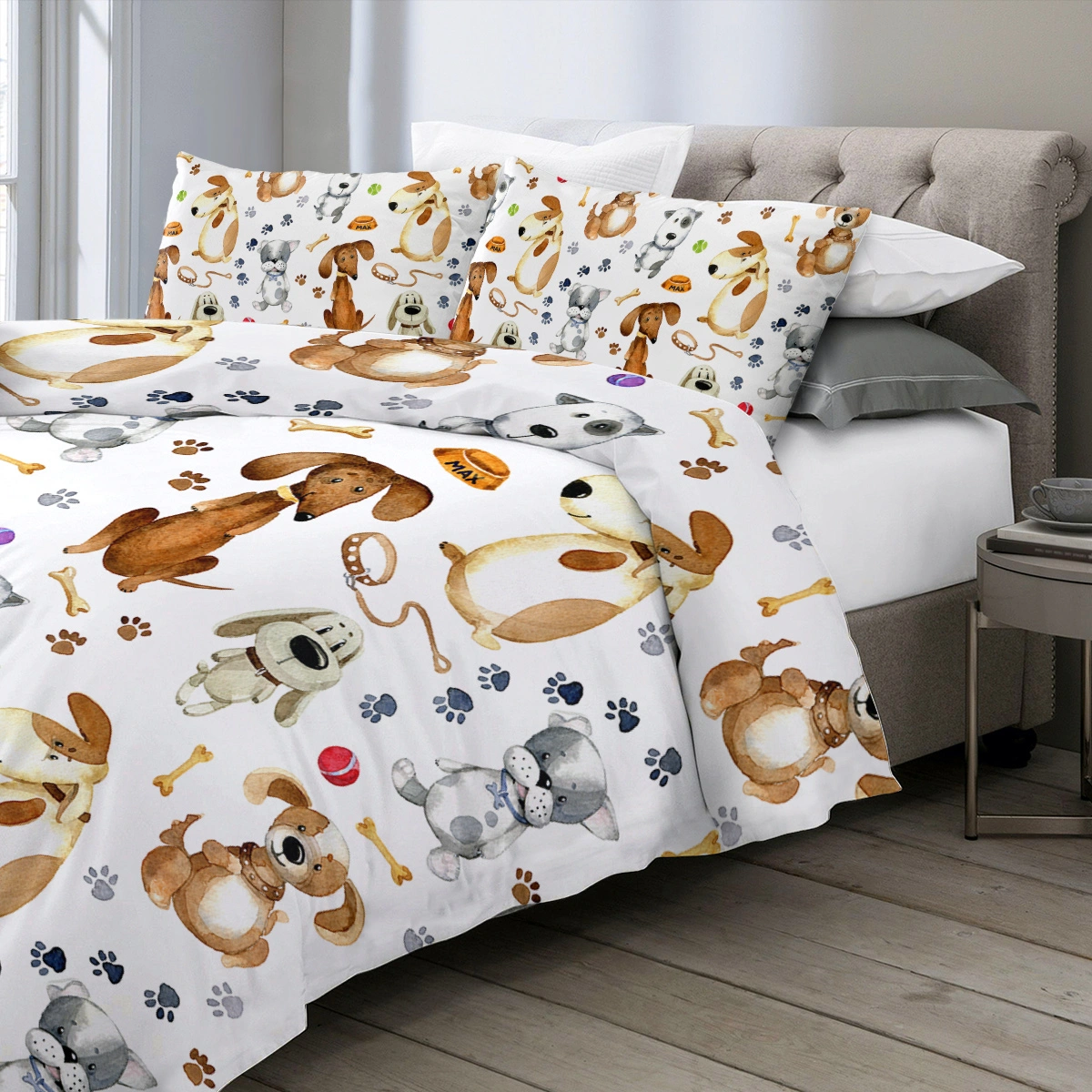 Cute Kids Duvet Cover Set Single 3 Piece Pastel Cartoon Dog Paws Animal Bedding Duvet Cover with 2 Pillow Cases for Kids Boys Girls view 2