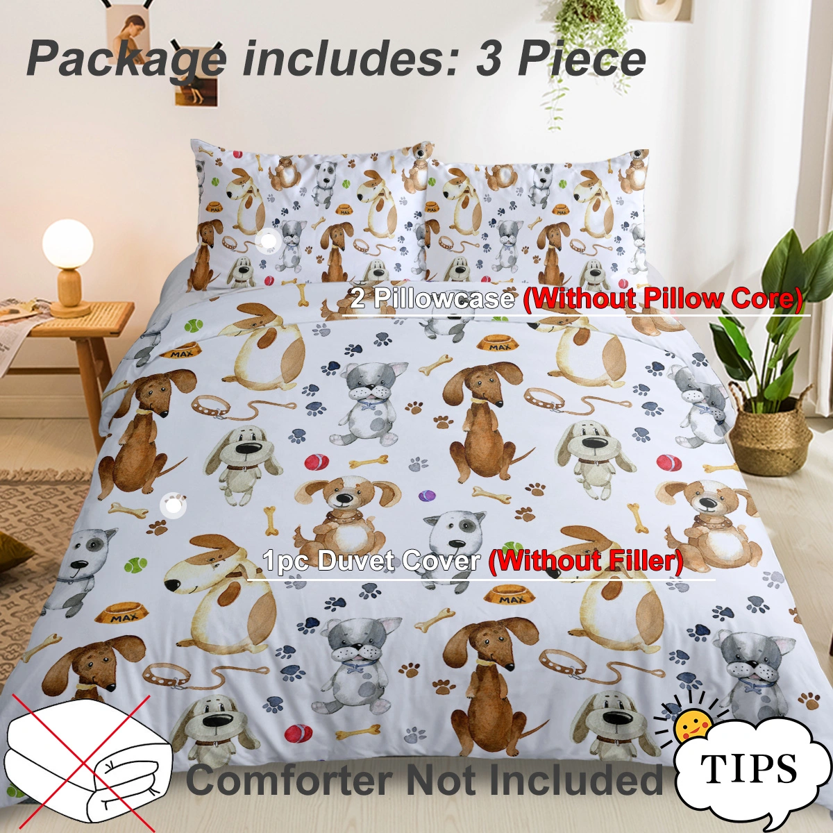 Cute Kids Duvet Cover Set Single 3 Piece Pastel Cartoon Dog Paws Animal Bedding Duvet Cover with 2 Pillow Cases for Kids Boys Girls view 3