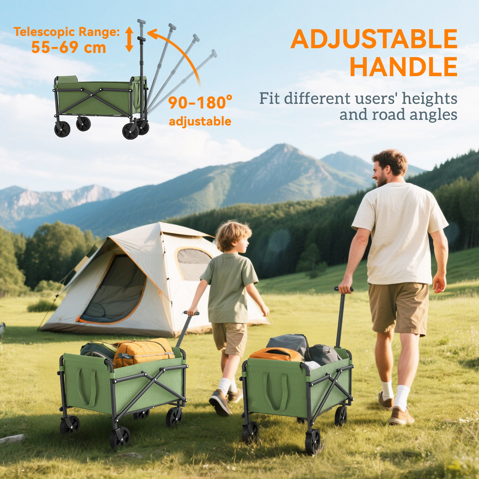 Portable Folding Hand Truck, Multi-Functional 3-Wheel Utility Cart, Collapsible Shopping Cart for Travel view 5
