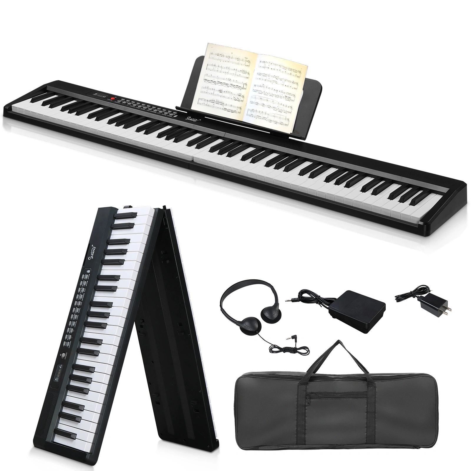 GPP-106 88 Key Folding Piano, Semi-Weighted Digital Keyboard, MIDI Bluetooth, Includes Handbag & Headphones, Black view 2