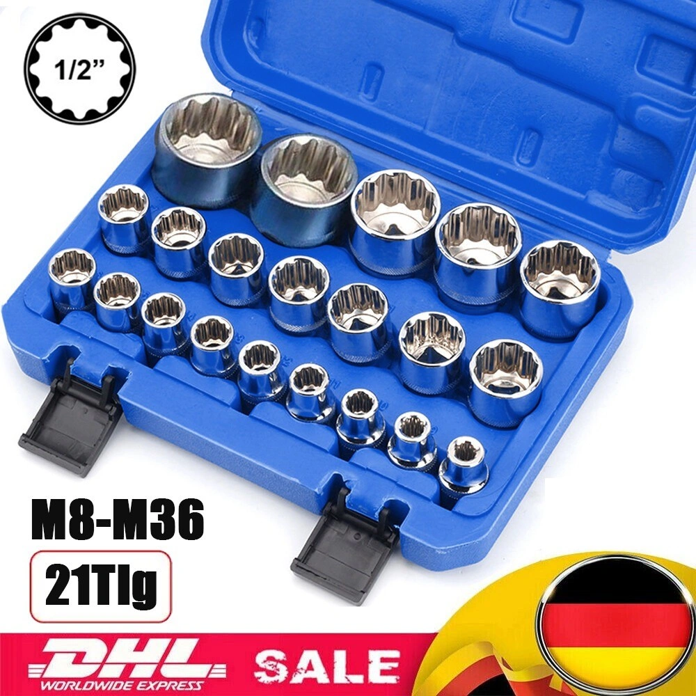 1/2 Inch 6/12 Point Socket Set 21 Piece, Metric 8-36mm, KFZ Mechanic Ratchet Socket Set view 2