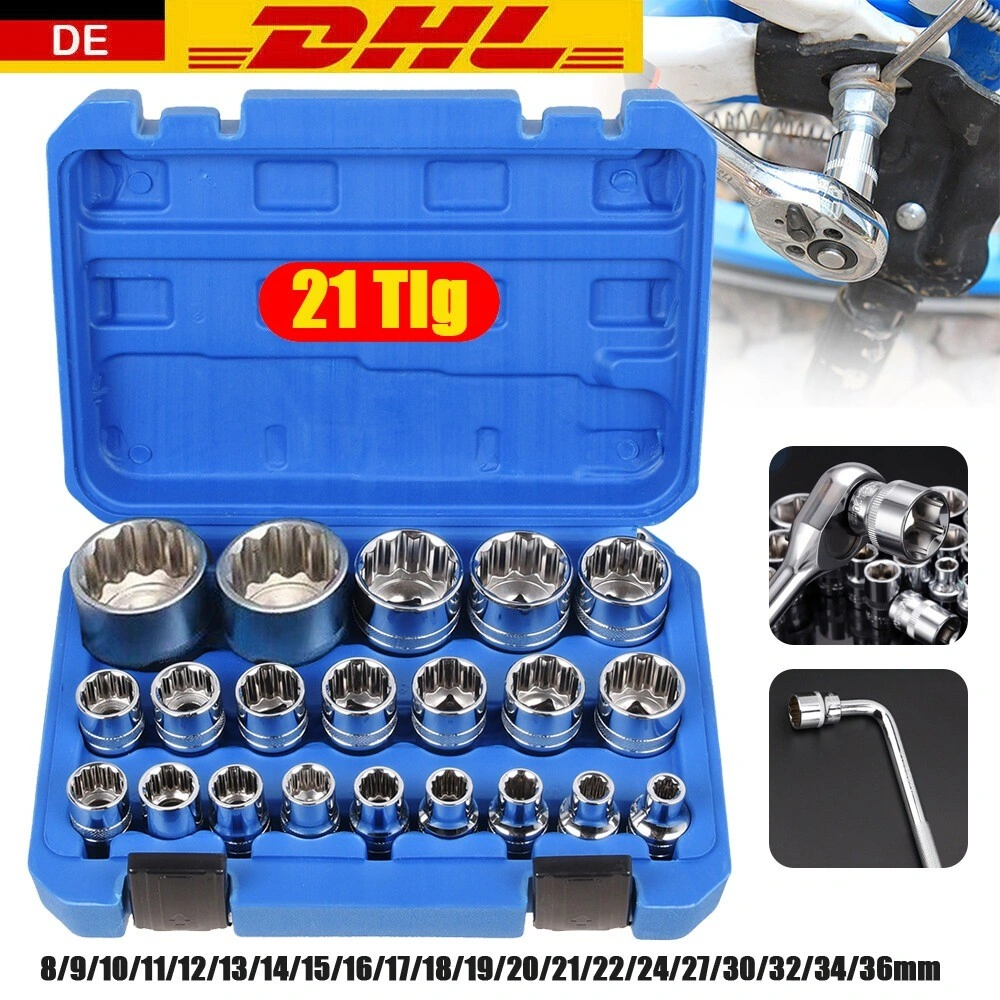 1/2 Inch 6/12 Point Socket Set 21 Piece, Metric 8-36mm, KFZ Mechanic Ratchet Socket Set view 4