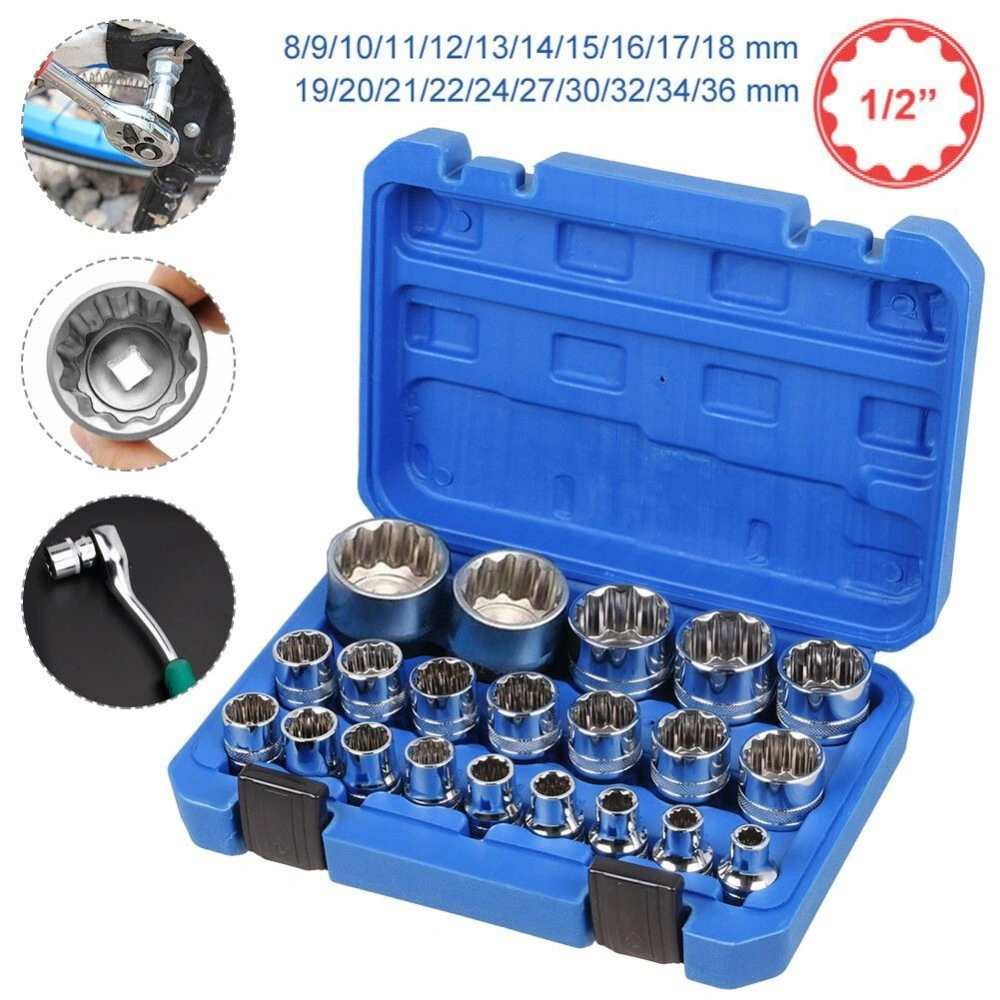 1/2 Inch 6/12 Point Socket Set 21 Piece, Metric 8-36mm, KFZ Mechanic Ratchet Socket Set view 5