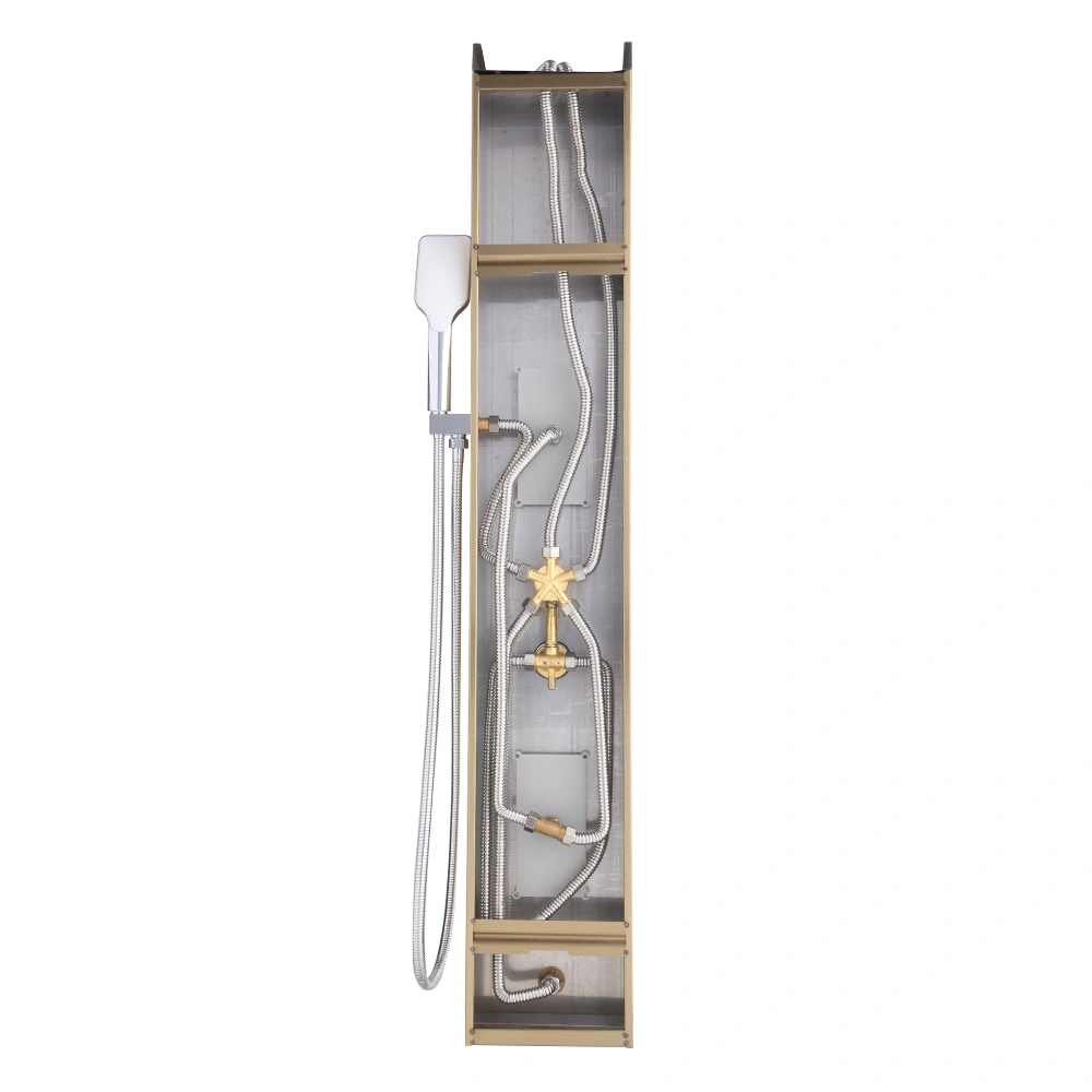 48 in LED Shower Panel Tower System 5 in 1 Multi-Function Stainless Steel Rainfall Waterfall Massage Jets Tub Spout Hand Shower for Home Hotel - Gold view 2