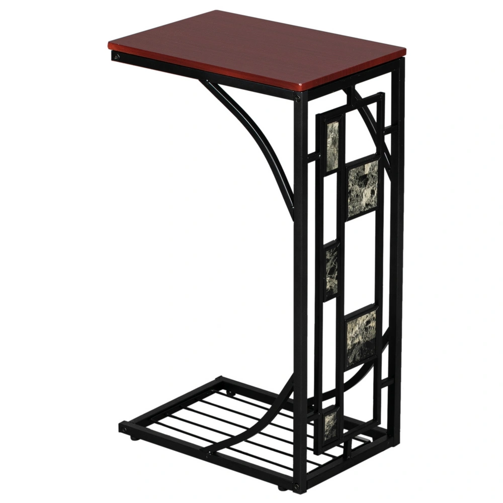 C-Shaped End Table 30.5x21x54cm with Gravel Pattern Brown Top & Black Powder-Coated Base