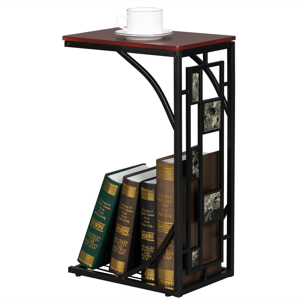 C-Shaped End Table 30.5x21x54cm with Gravel Pattern Brown Top & Black Powder-Coated Base view 10