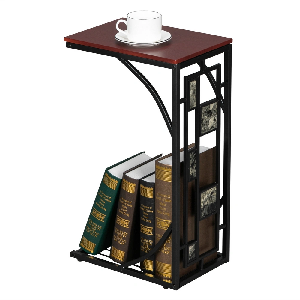 C-Shaped End Table 30.5x21x54cm with Gravel Pattern Brown Top & Black Powder-Coated Base view 11