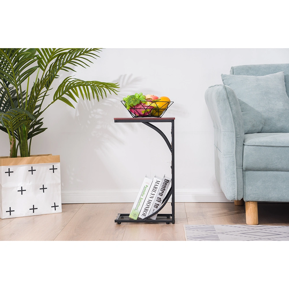 C-Shaped End Table 30.5x21x54cm with Gravel Pattern Brown Top & Black Powder-Coated Base view 12