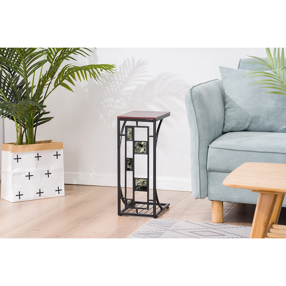 C-Shaped End Table 30.5x21x54cm with Gravel Pattern Brown Top & Black Powder-Coated Base view 14