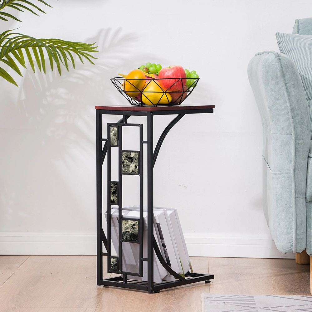 C-Shaped End Table 30.5x21x54cm with Gravel Pattern Brown Top & Black Powder-Coated Base view 15