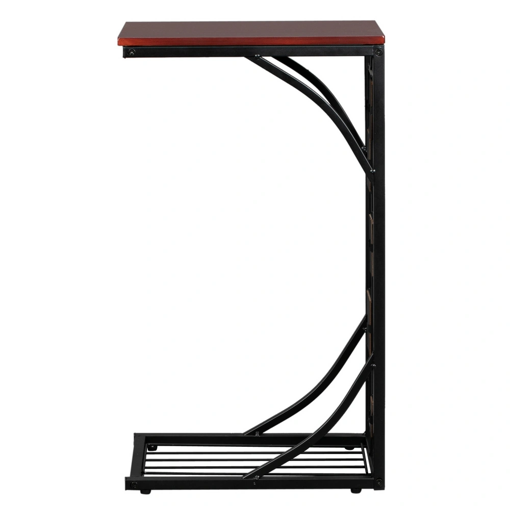 C-Shaped End Table 30.5x21x54cm with Gravel Pattern Brown Top & Black Powder-Coated Base view 2