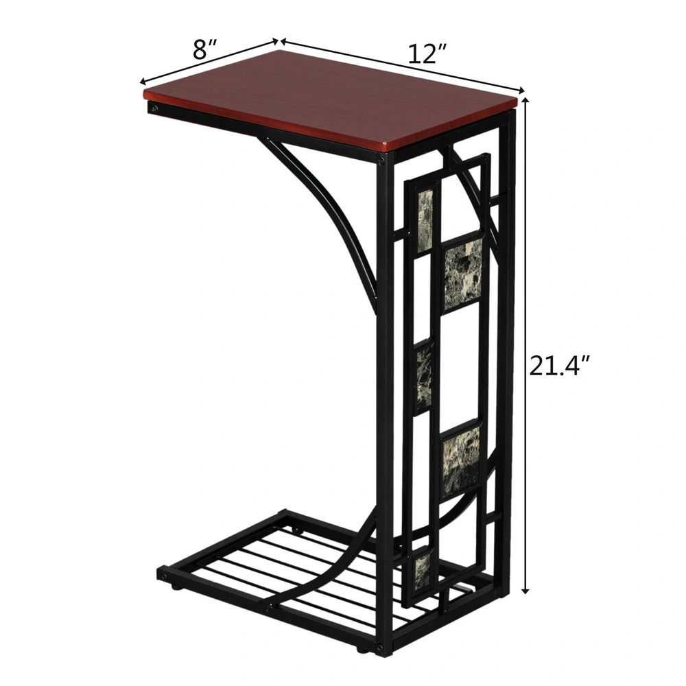 C-Shaped End Table 30.5x21x54cm with Gravel Pattern Brown Top & Black Powder-Coated Base view 4
