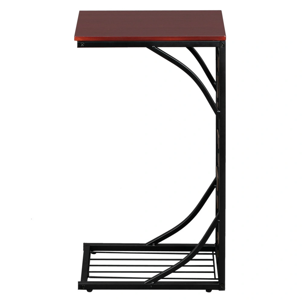 C-Shaped End Table 30.5x21x54cm with Gravel Pattern Brown Top & Black Powder-Coated Base view 5