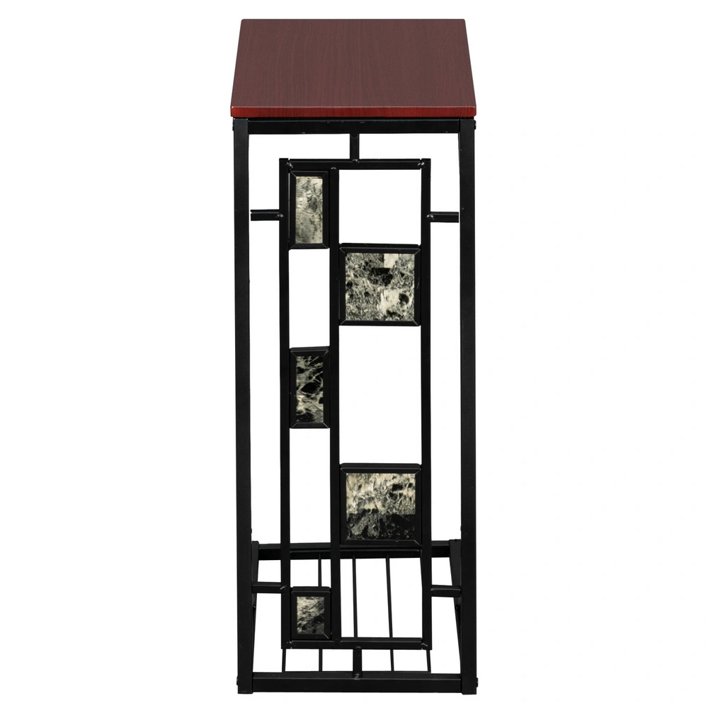 C-Shaped End Table 30.5x21x54cm with Gravel Pattern Brown Top & Black Powder-Coated Base view 6