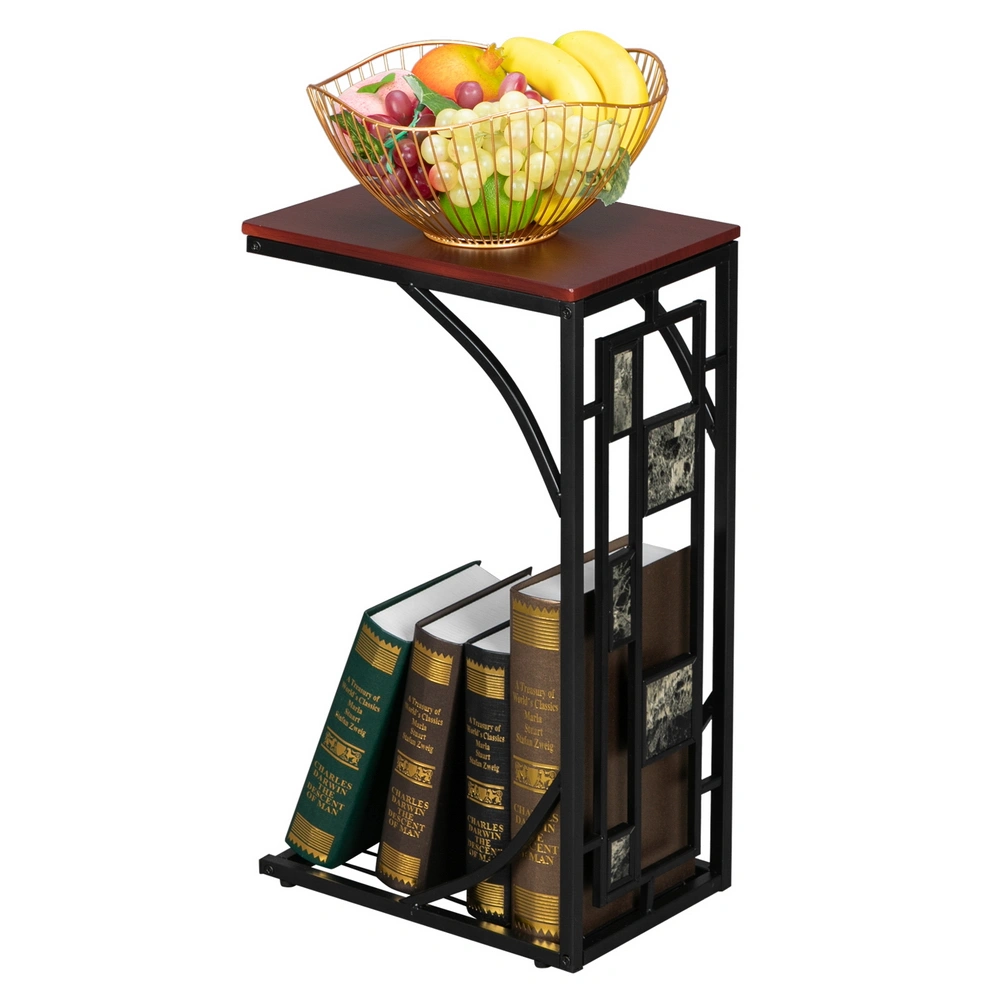 C-Shaped End Table 30.5x21x54cm with Gravel Pattern Brown Top & Black Powder-Coated Base view 7