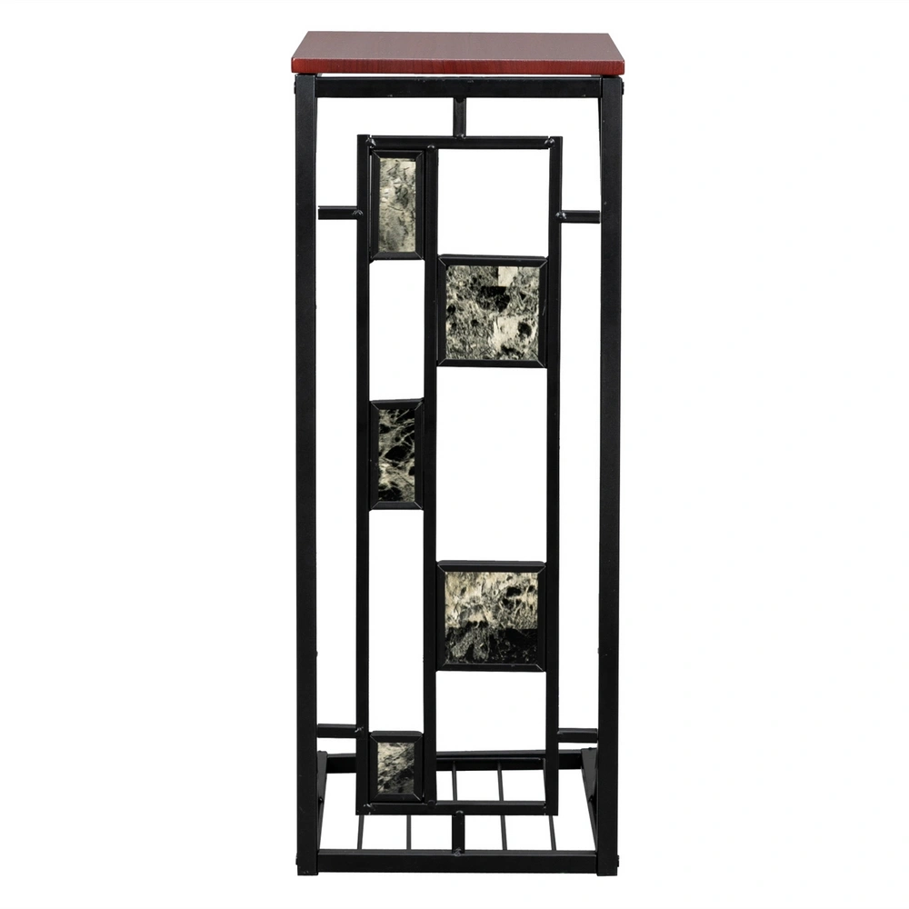 C-Shaped End Table 30.5x21x54cm with Gravel Pattern Brown Top & Black Powder-Coated Base view 8
