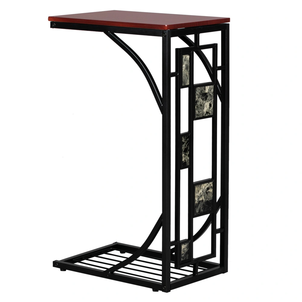 C-Shaped End Table 30.5x21x54cm with Gravel Pattern Brown Top & Black Powder-Coated Base view 9