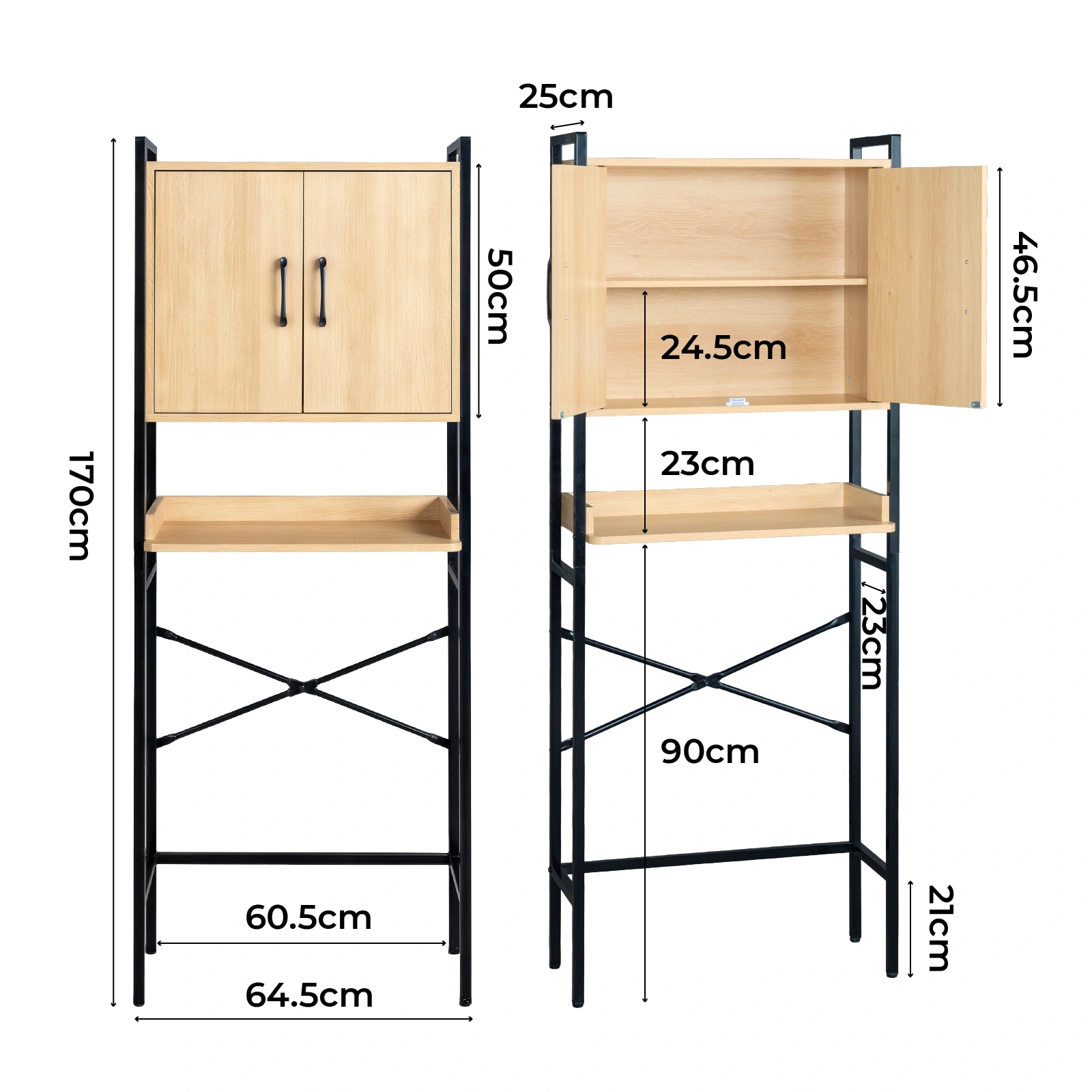 Wood grain embossed design, MDF melamine veneer with square tubing, 64.5*30*171cm, double doors, one shelf, toilet cabinet view 10