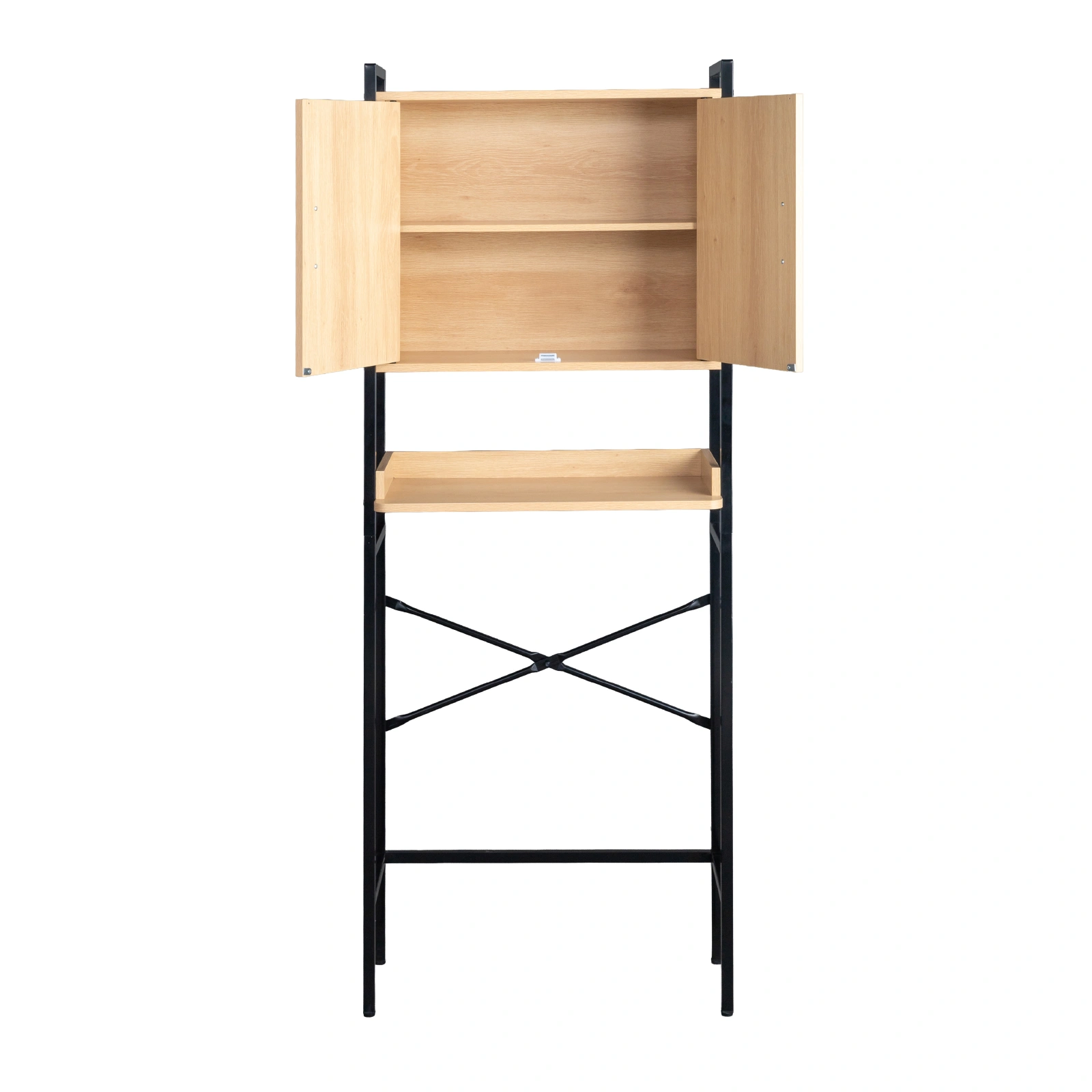 Wood grain embossed design, MDF melamine veneer with square tubing, 64.5*30*171cm, double doors, one shelf, toilet cabinet view 11