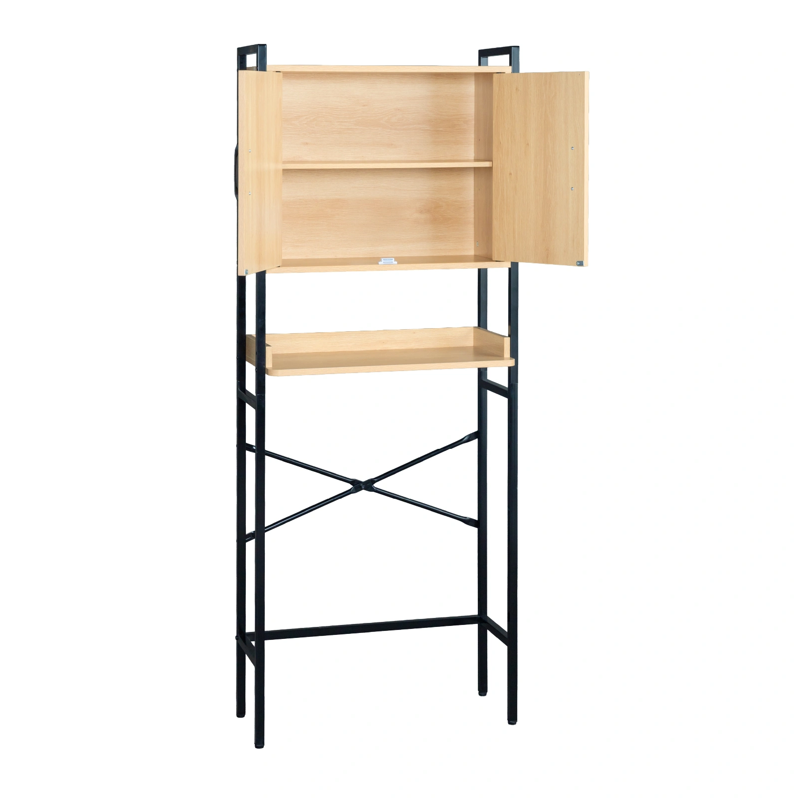 Wood grain embossed design, MDF melamine veneer with square tubing, 64.5*30*171cm, double doors, one shelf, toilet cabinet view 13