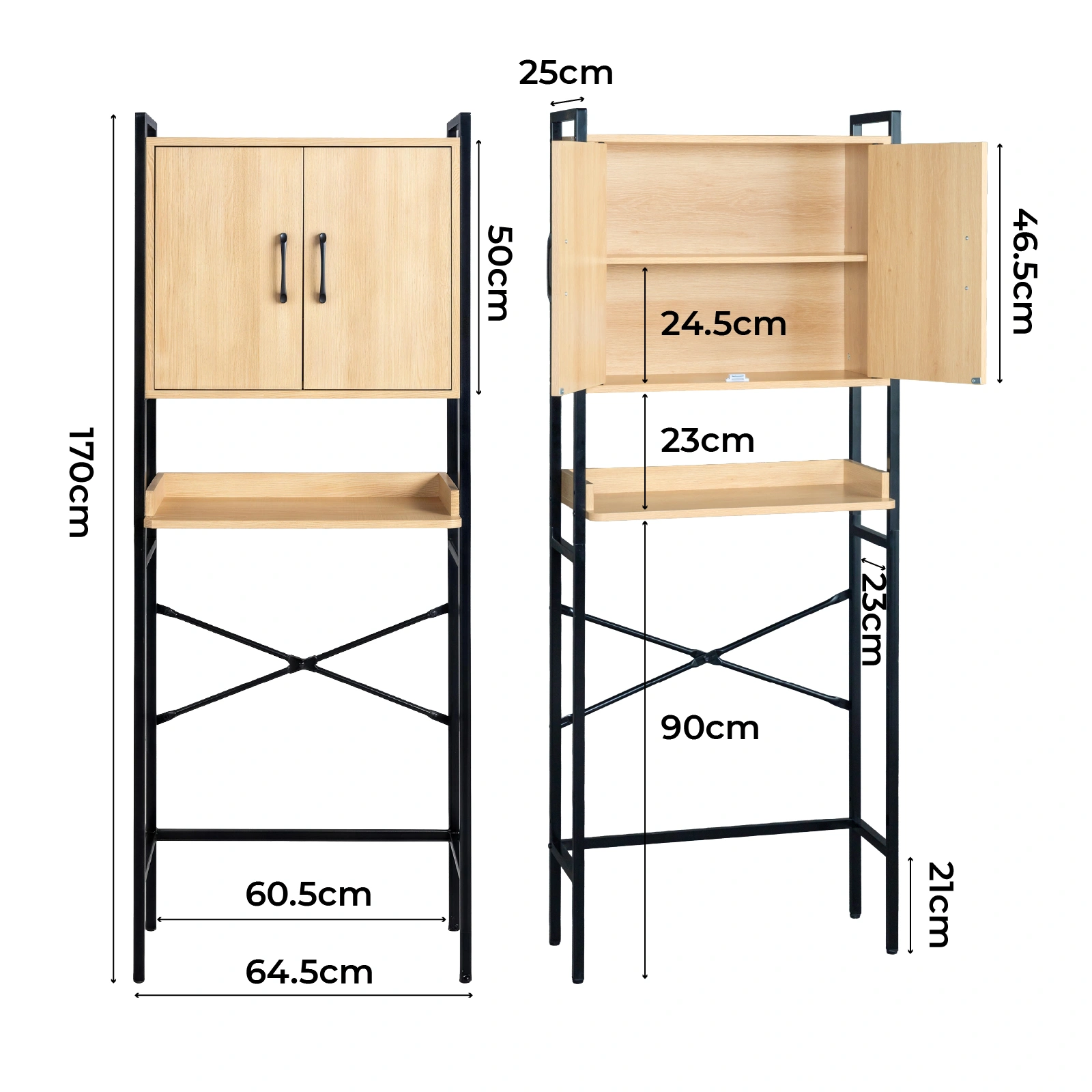 Wood grain embossed design, MDF melamine veneer with square tubing, 64.5*30*171cm, double doors, one shelf, toilet cabinet view 16