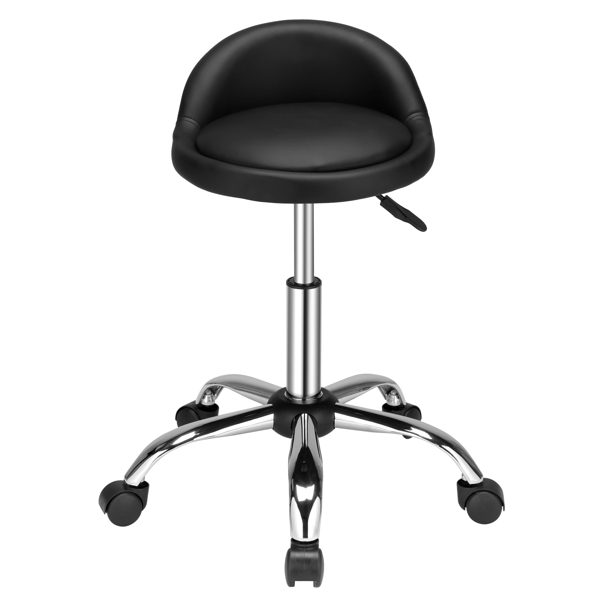 Semi PU Leather Technician Stool 150kg with Backrest - Black Round 5-Star Base Nylon Wheels view 3