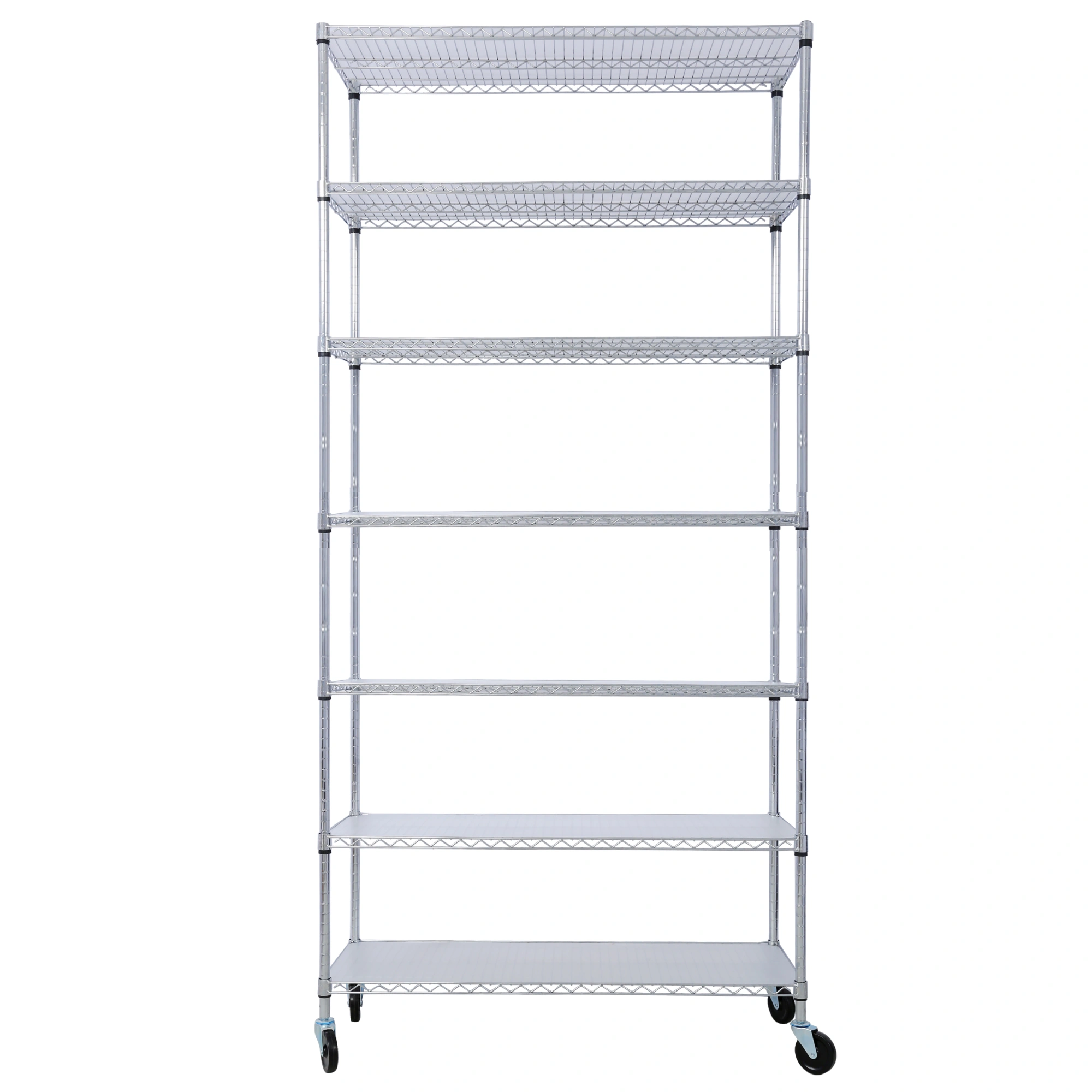 7-Tier Chrome Wire Shelving Unit, 2450lbs Heavy Duty Adjustable Storage Rack 81.5"H x 48"L x 18"D with Wheels & Shelf Liners view 11