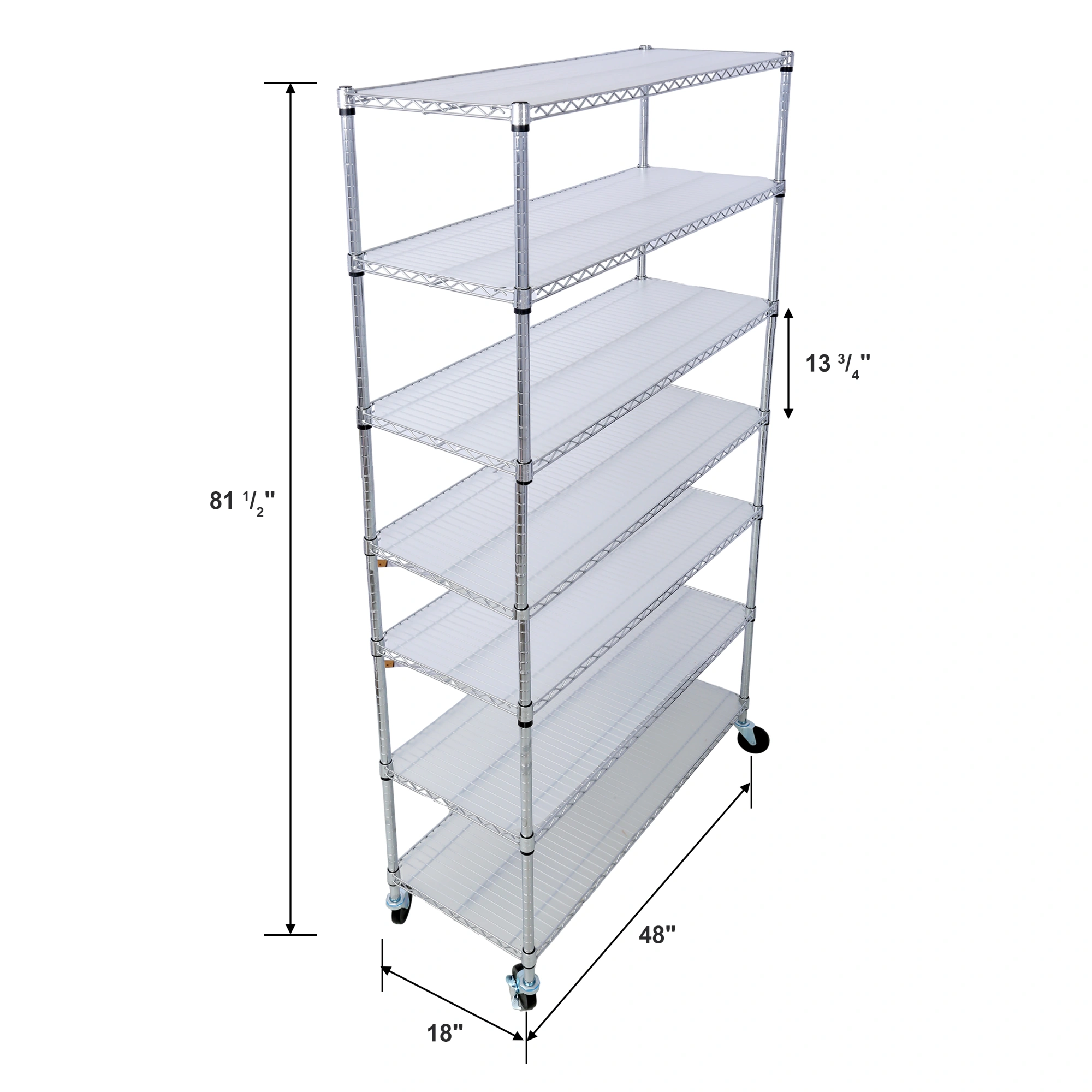 7-Tier Chrome Wire Shelving Unit, 2450lbs Heavy Duty Adjustable Storage Rack 81.5"H x 48"L x 18"D with Wheels & Shelf Liners view 7