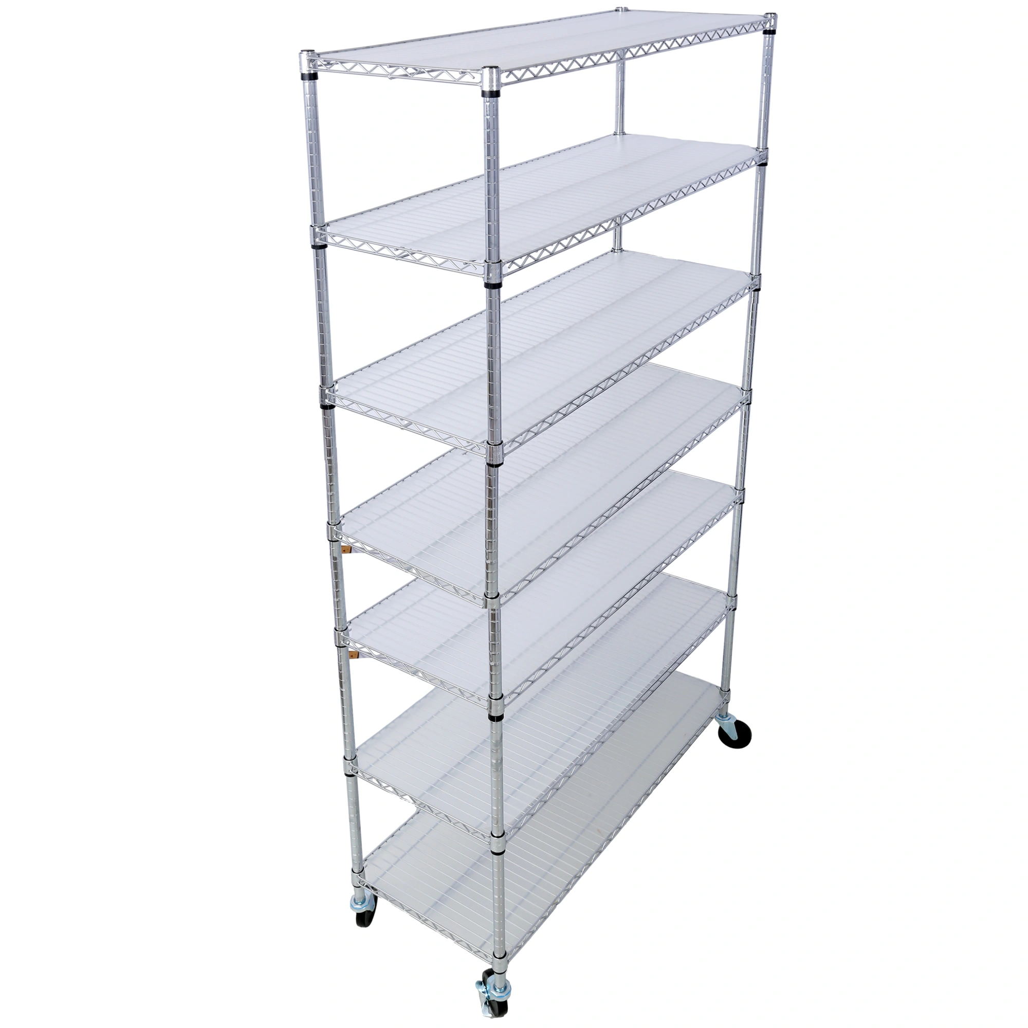 7-Tier Chrome Wire Shelving Unit, 2450lbs Heavy Duty Adjustable Storage Rack 81.5"H x 48"L x 18"D with Wheels & Shelf Liners view 9