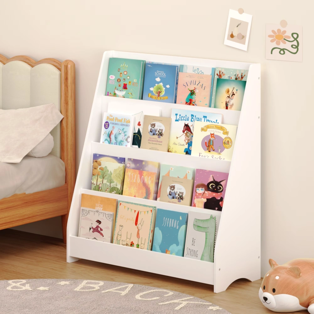 4-Tier Kids Bookshelf,Book Display Shelve Bookcase for Bedroom,Playroom,White (Shipment from Walmart) view 6