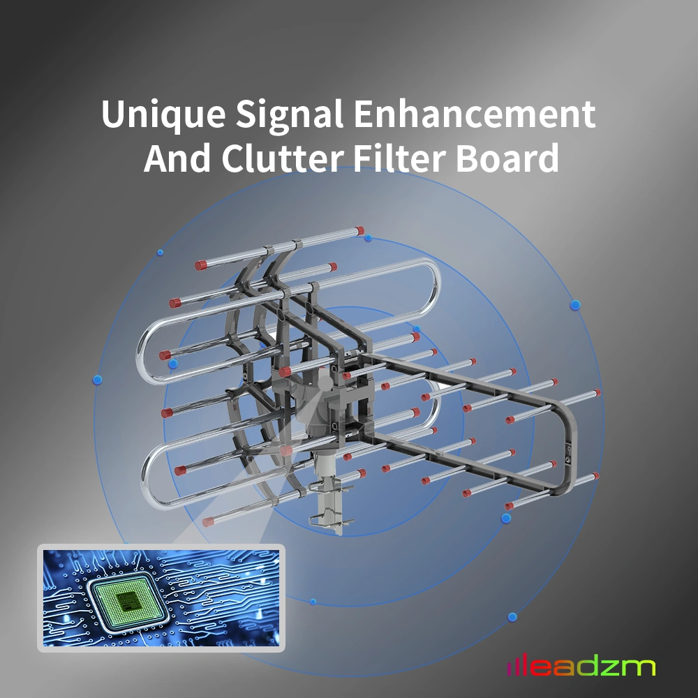 Leadzm TA-851B Dual Frequency 350° Rotation UV Antenna 45-860MHz 22-28dB Gain Silver Gray view 3