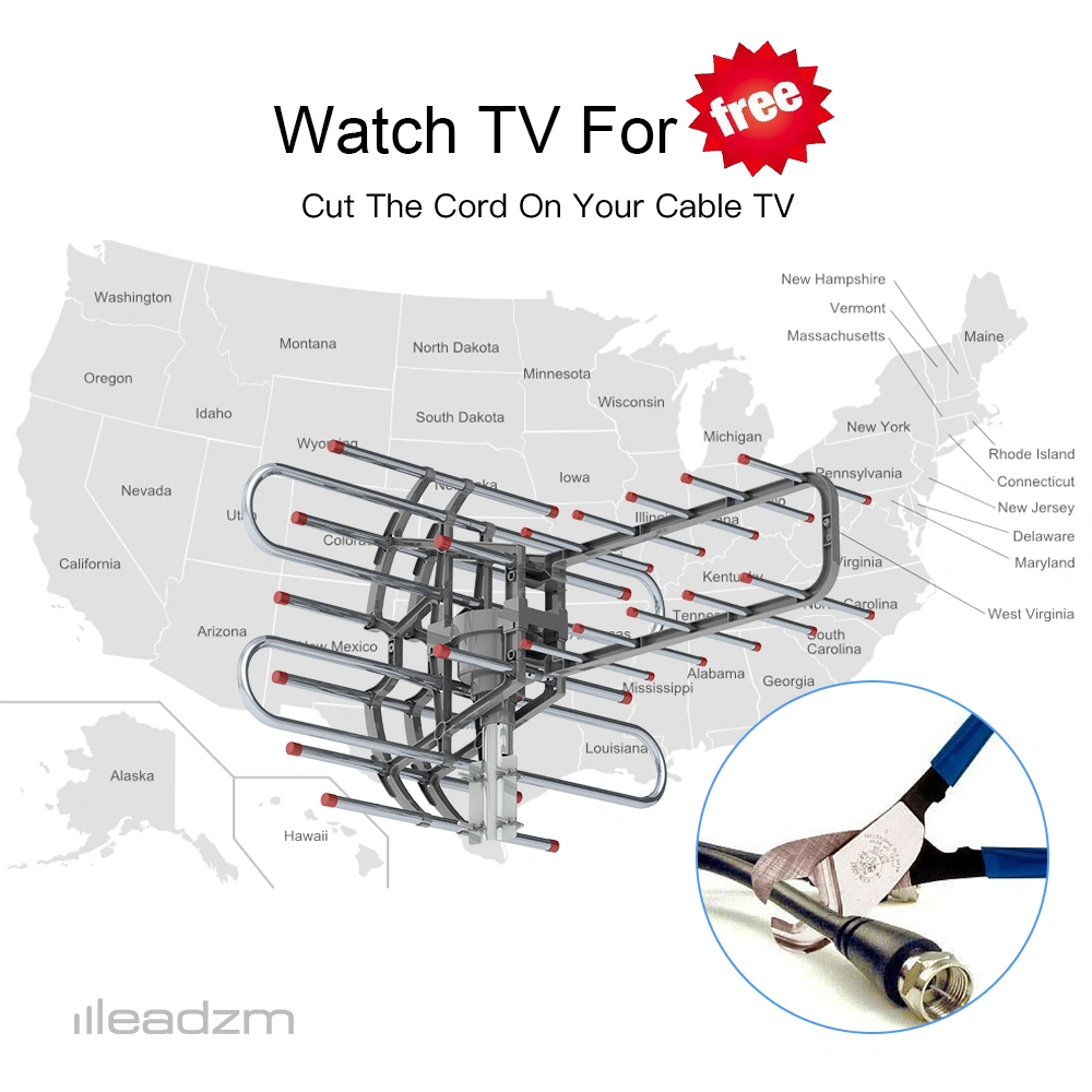 Leadzm TA-851B Dual Frequency 350° Rotation UV Antenna 45-860MHz 22-28dB Gain Silver Gray view 7