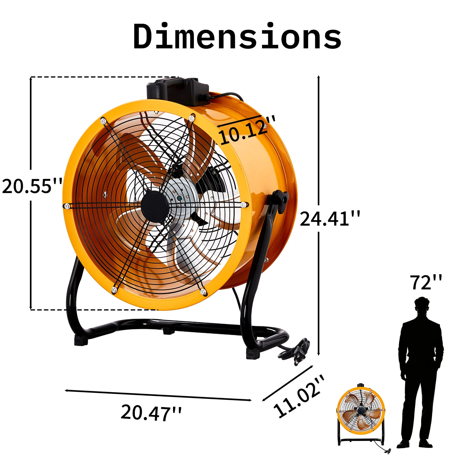 US Standard MLD-450 Barrel Fan 110V 218W 18inch Floor Barrel Fan Mobile Fan with Handle Copper Motor Orange-Yellow Air Circulation Industrial Fan view 10