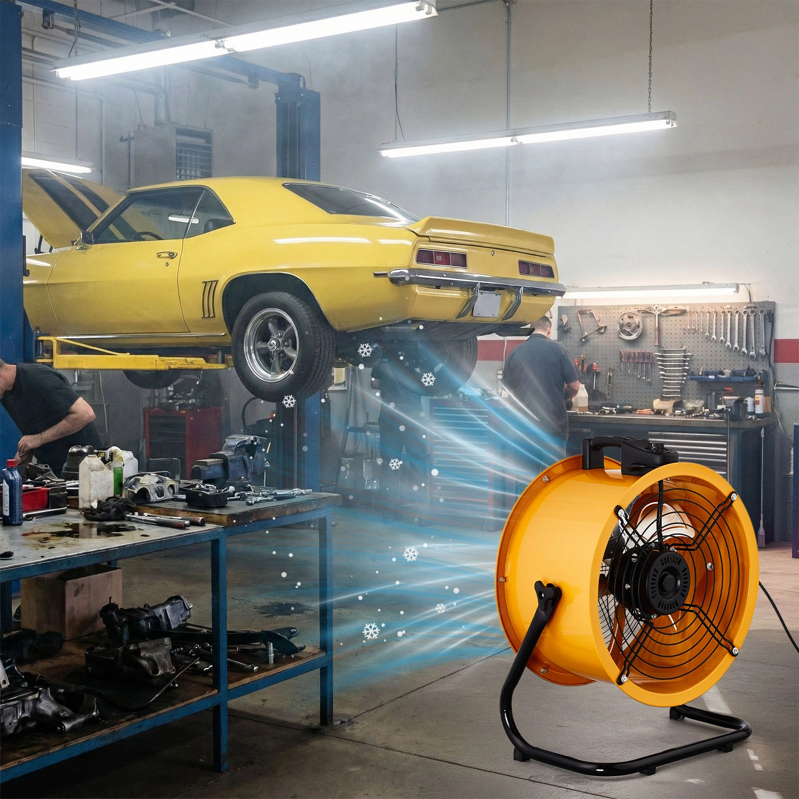 US Standard MLD-450 Barrel Fan 110V 218W 18inch Floor Barrel Fan Mobile Fan with Handle Copper Motor Orange-Yellow Air Circulation Industrial Fan view 8