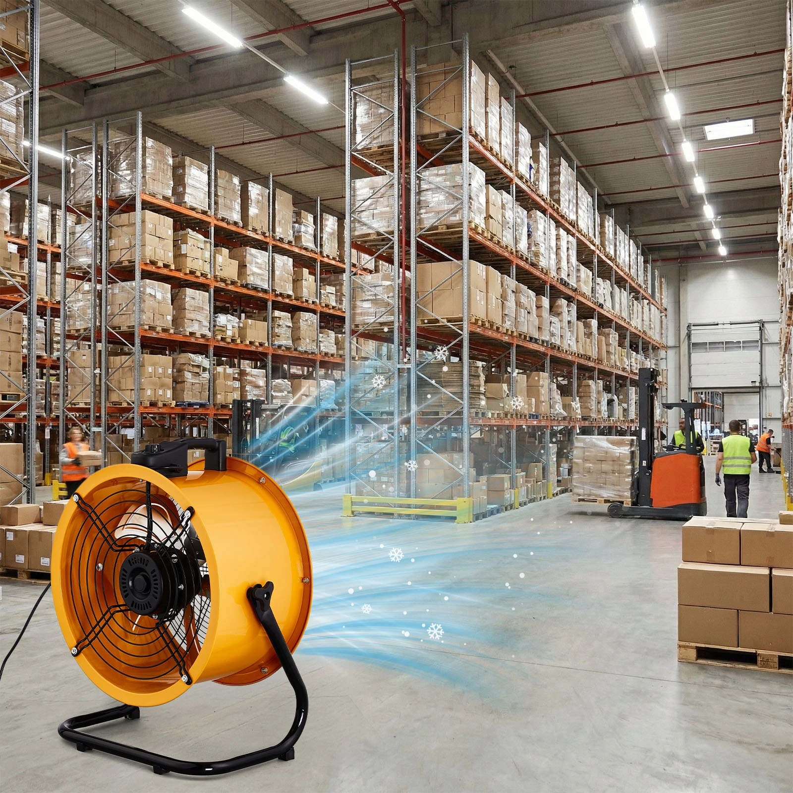 US Standard MLD-450 Barrel Fan 110V 218W 18inch Floor Barrel Fan Mobile Fan with Handle Copper Motor Orange-Yellow Air Circulation Industrial Fan view 9