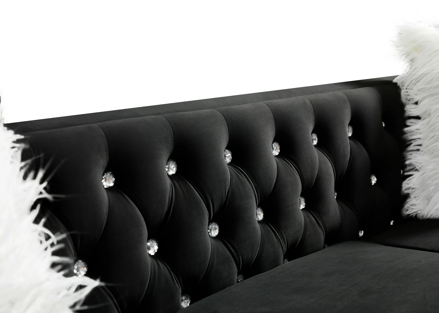 Black Velvet Loveseat Sofa 2-Seater Crystal Buckle Accent Couch with Removable Cushion & Crystal Legs,Includes 2 Plush Pillows view 11
