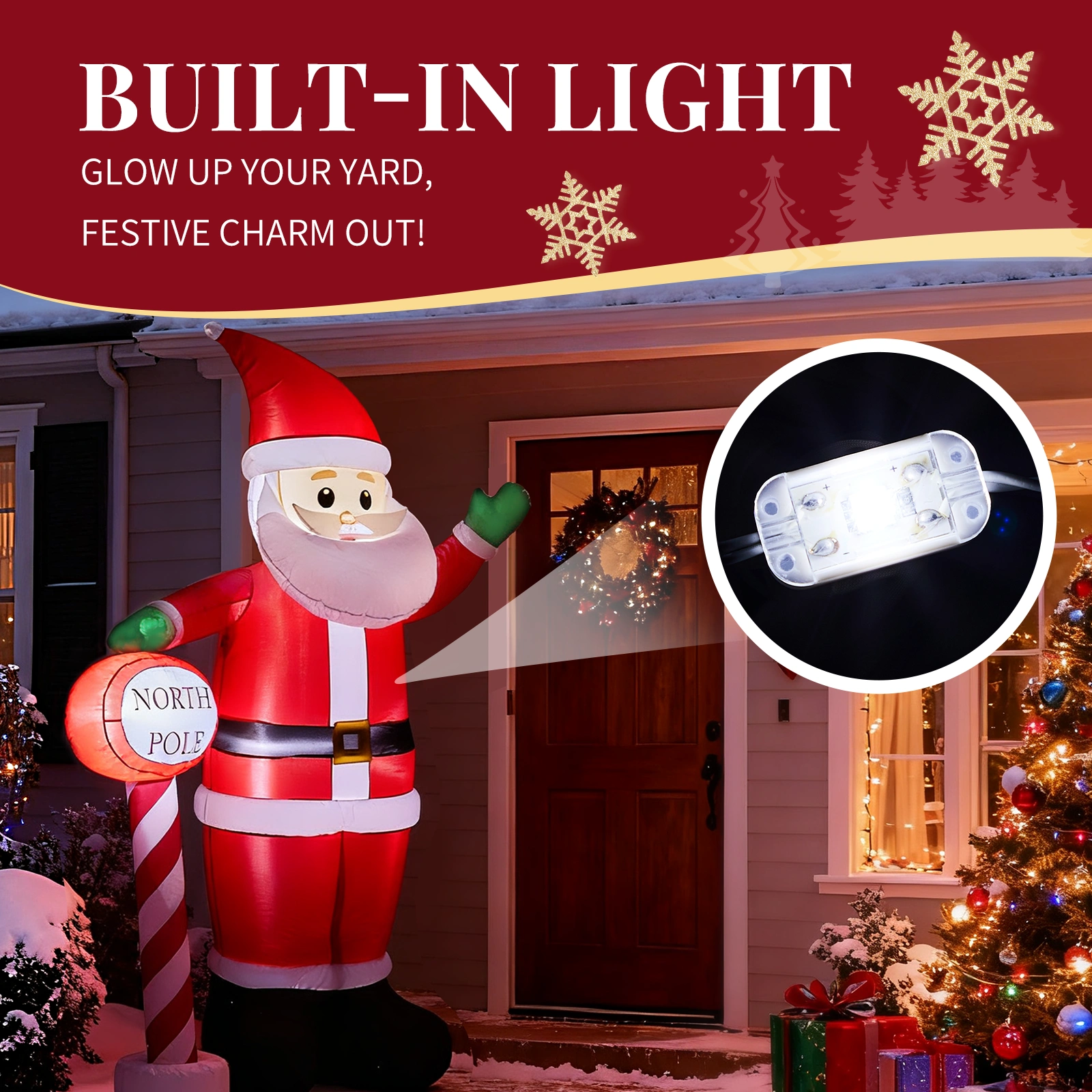 8.2FT Inflatable Christmas Santa with North Pole Sign, LED Lighted Blow Up Yard Decoration for Holiday Lawn Garden Party view 3