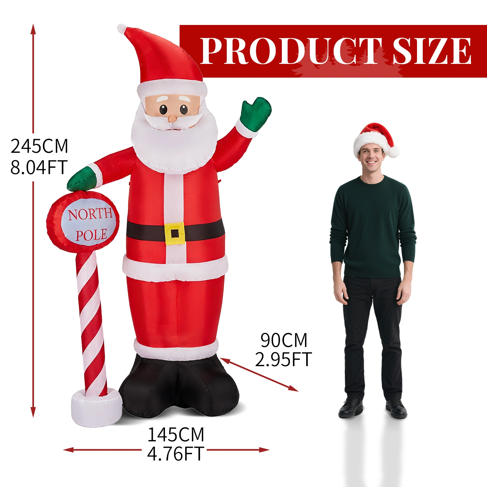 8.2FT Inflatable Christmas Santa with North Pole Sign, LED Lighted Blow Up Yard Decoration for Holiday Lawn Garden Party view 4