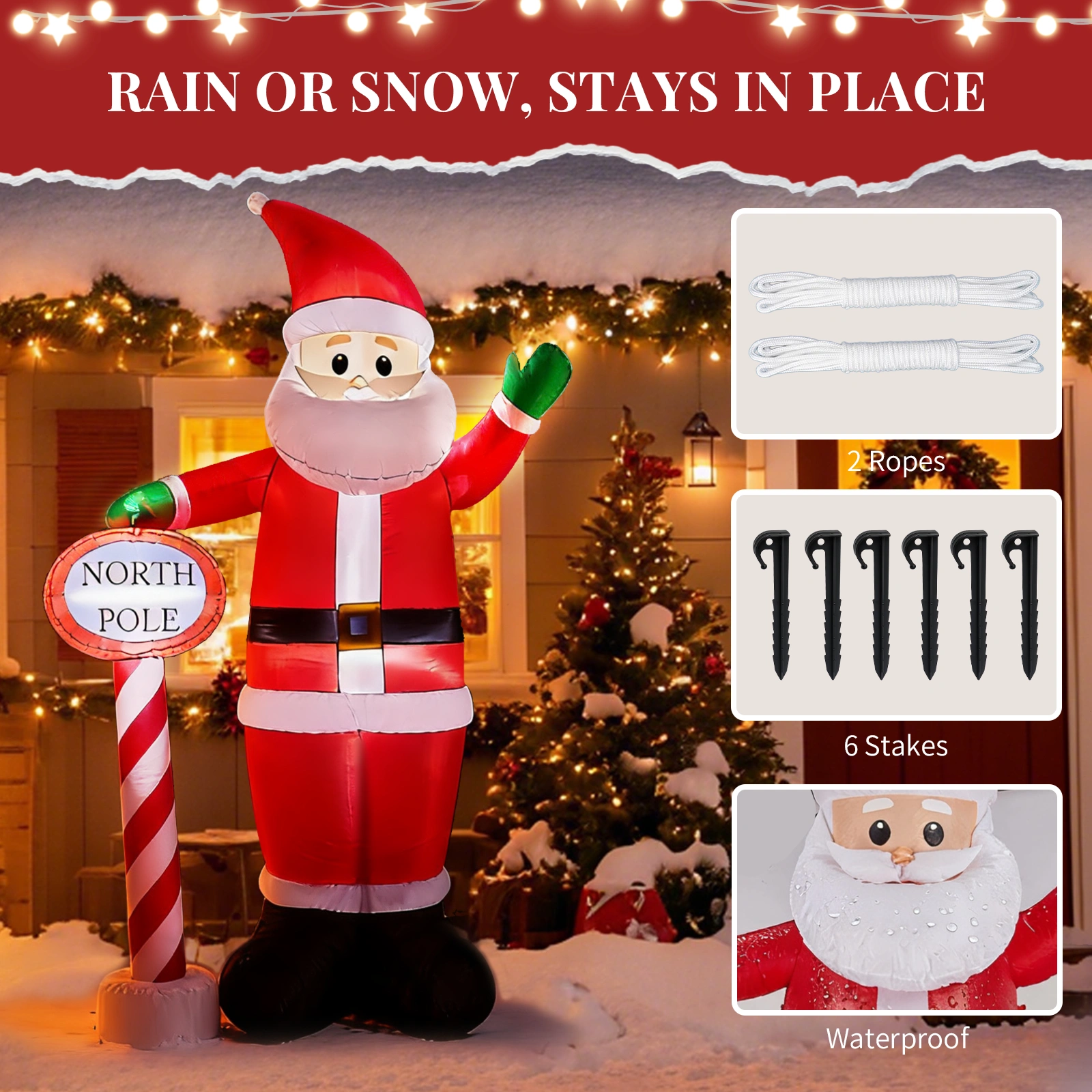 8.2FT Inflatable Christmas Santa with North Pole Sign, LED Lighted Blow Up Yard Decoration for Holiday Lawn Garden Party view 5