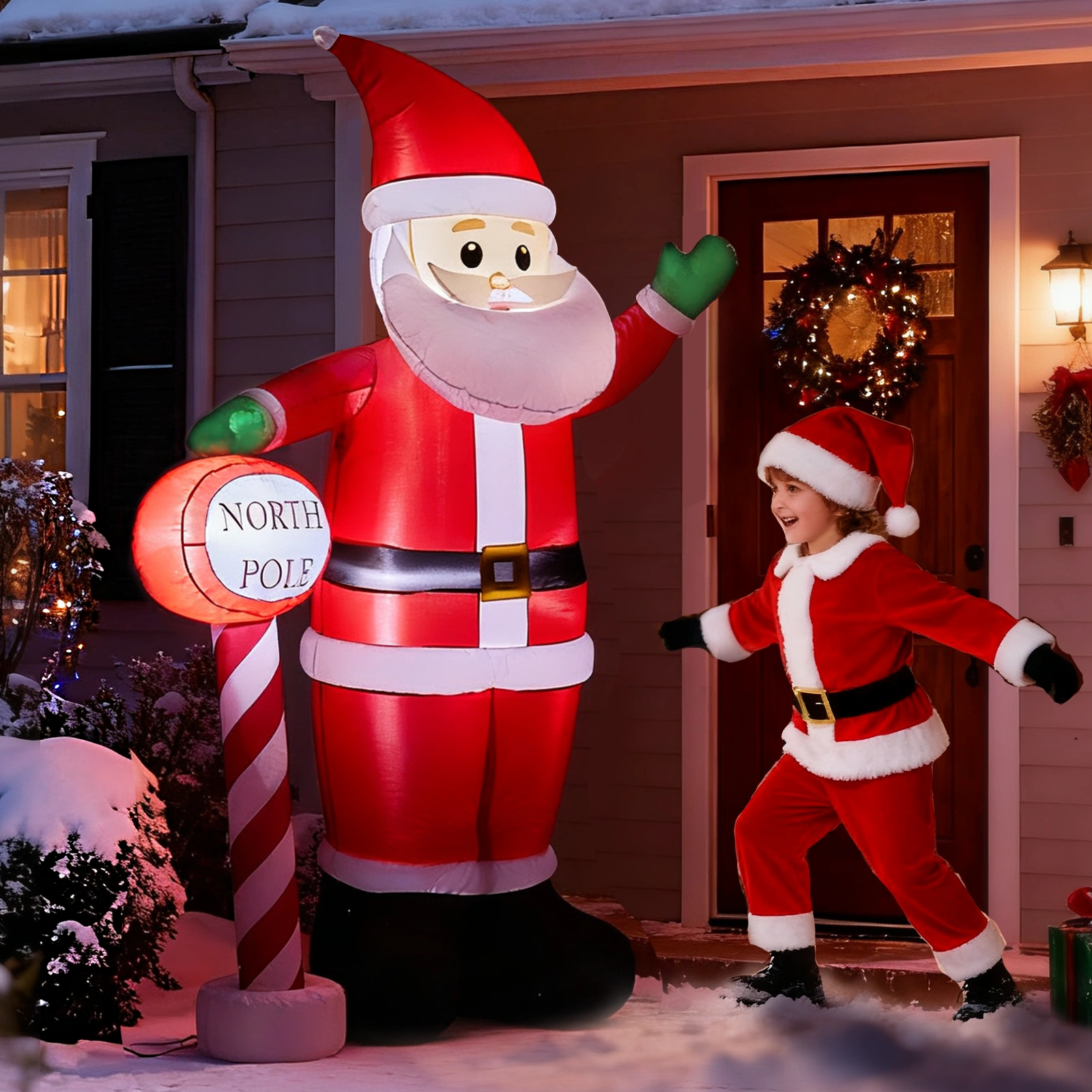 8.2FT Inflatable Christmas Santa with North Pole Sign, LED Lighted Blow Up Yard Decoration for Holiday Lawn Garden Party view 8