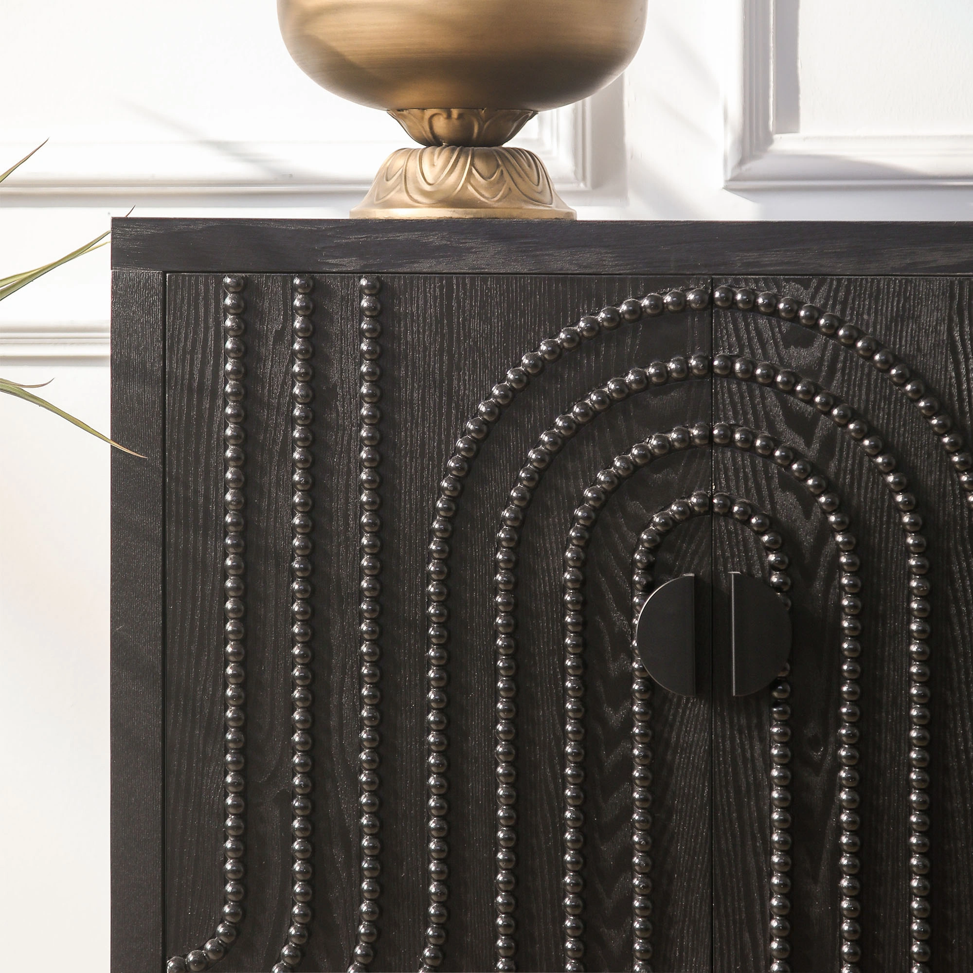 Modern Black Sideboard Cabinet with Nailhead Accents, Stylish Storage Buffet for Dining Room & Living Room view 7