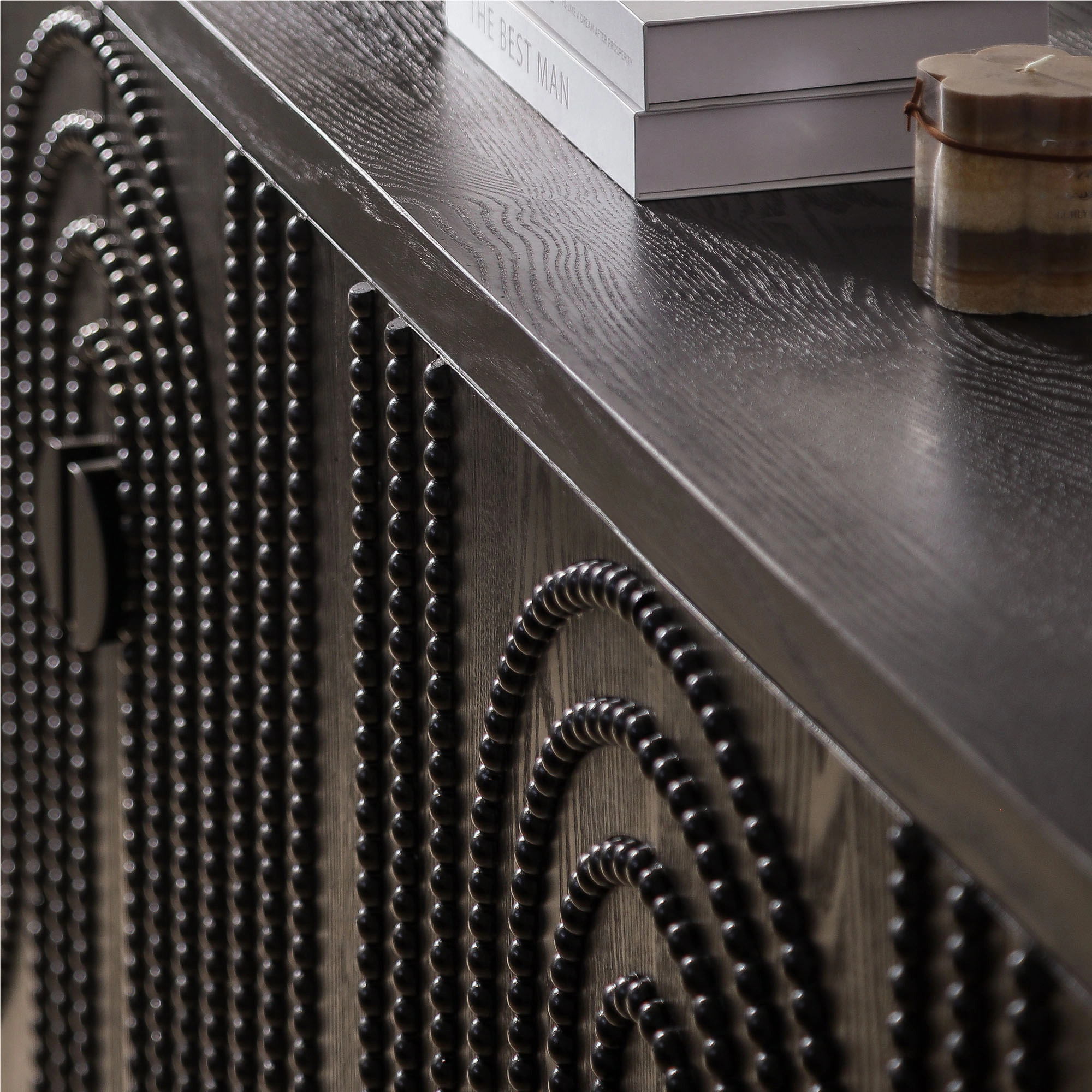 Modern Black Sideboard Cabinet with Nailhead Accents, Stylish Storage Buffet for Dining Room & Living Room view 8