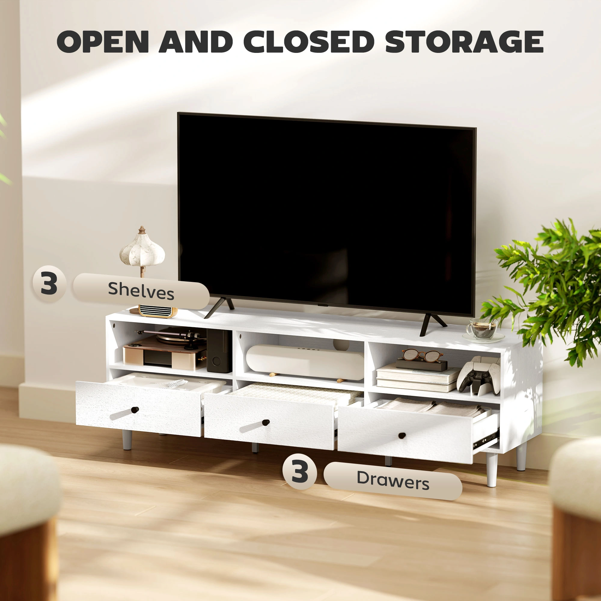TV Stand Cabinet for 55-65 Inch TVs, Entertainment Center Console with Storage Shelves, Media TV stand for Living Room view 2