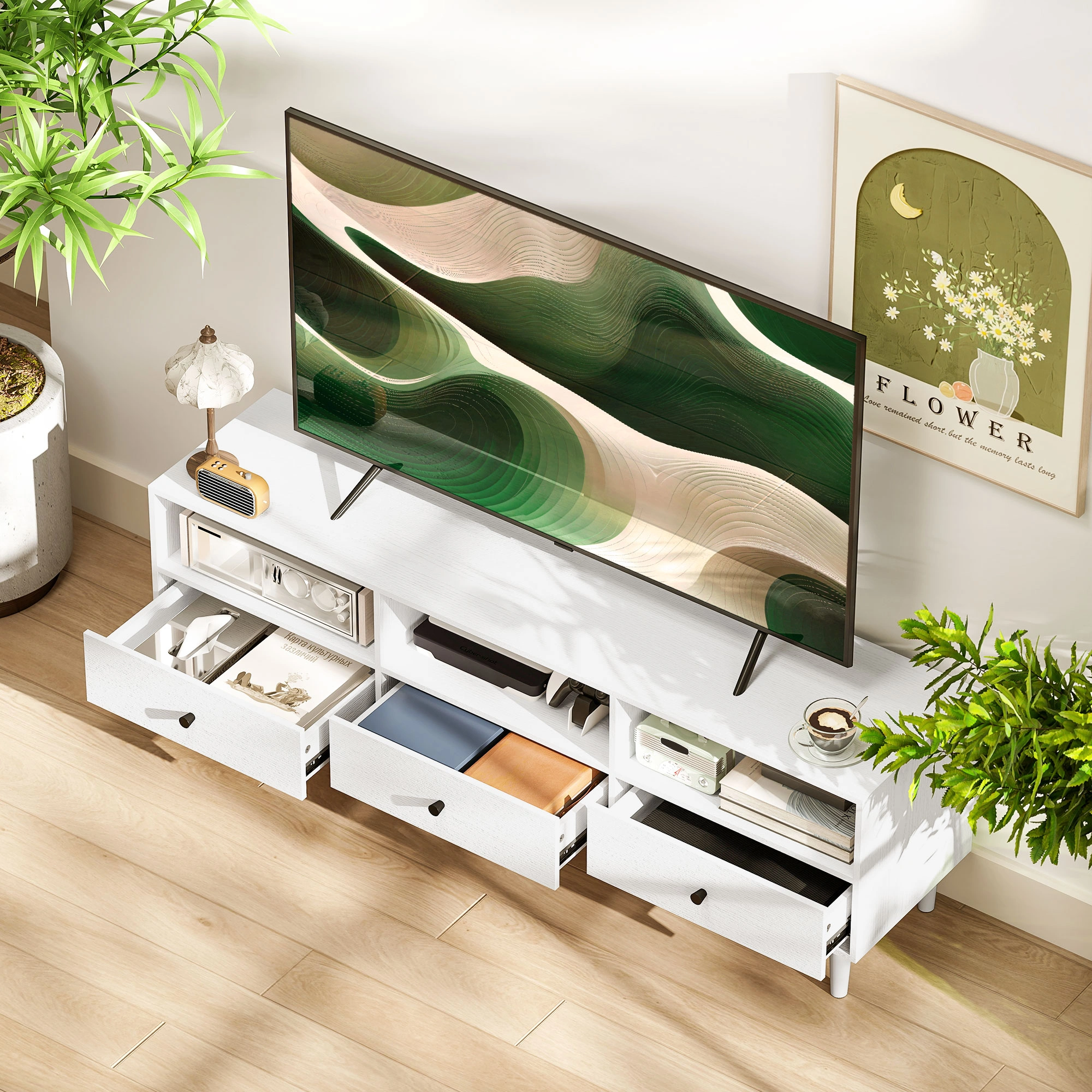 TV Stand Cabinet for 55-65 Inch TVs, Entertainment Center Console with Storage Shelves, Media TV stand for Living Room view 3