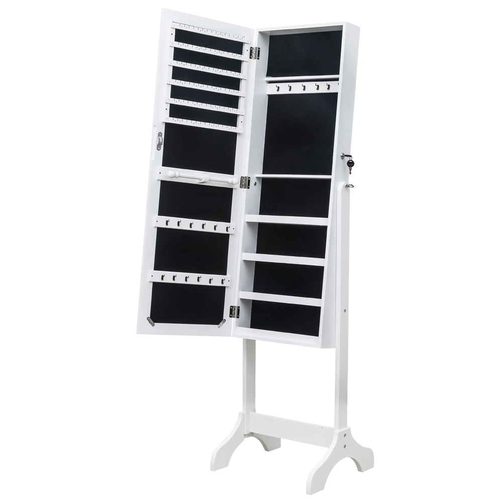White Wooden 4-Layer Floor Standing Adjustable Shelf - Full Mirror Jewelry Storage Cabinet view 3