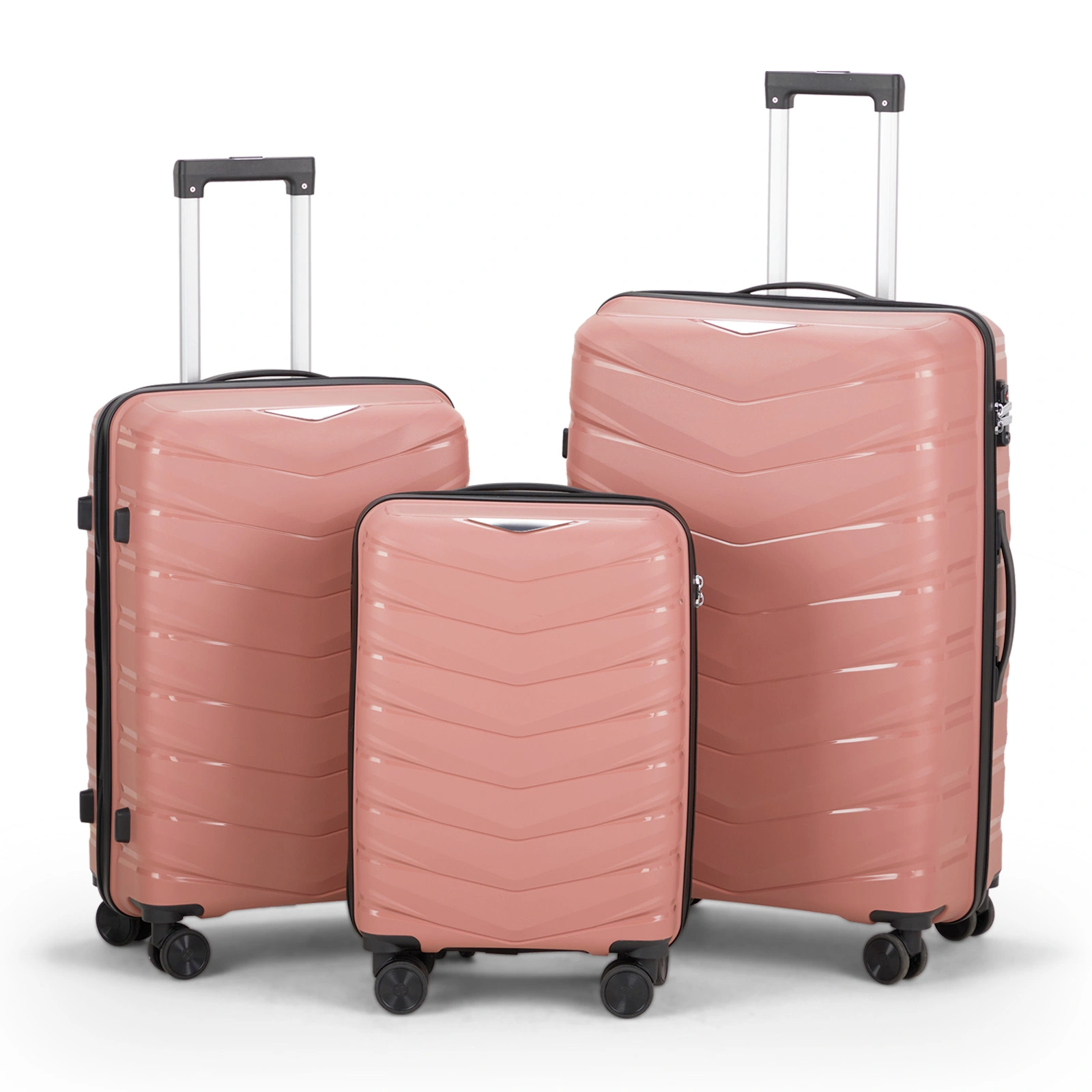 3-Piece PP Trolley Luggage Set - 20/24/28" with Rose Gold Grain Pattern